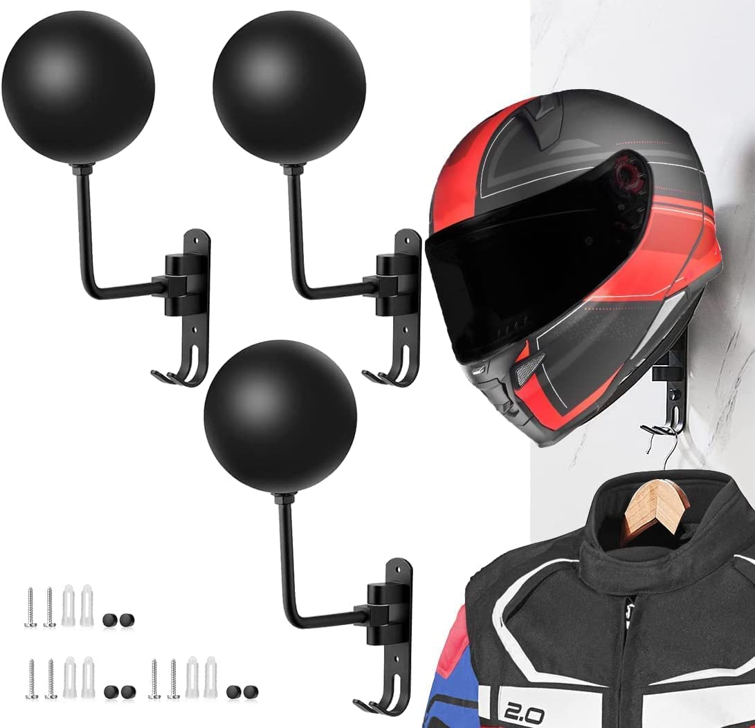 180 Degree Rotating Motorcycle Helmet Wall Mount Hook - Heavy Duty Helmet and Jacket Hanger for Garage, Entryway, and Home Organization - Durable Metal Motorcycle Accessory Storage Solution