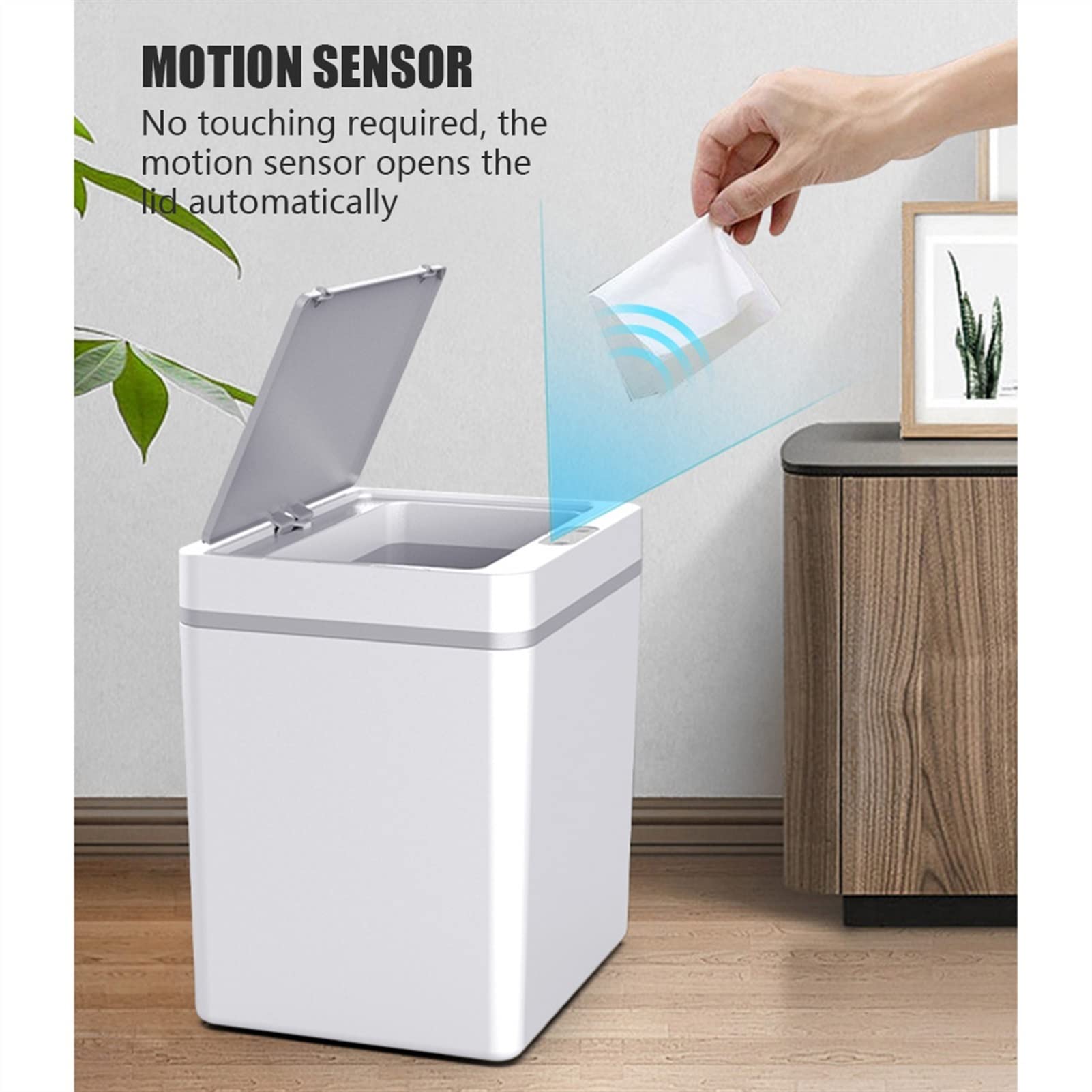 TOMYEUS 13L Automatic Motion Sensor Trash Can - Smart Electric Waste Bin with Touch-Free Technology for Kitchen, Bathroom & Office - Hands-Free Garbage Bin for Hygienic Waste Disposal in Home & Commercial Spaces