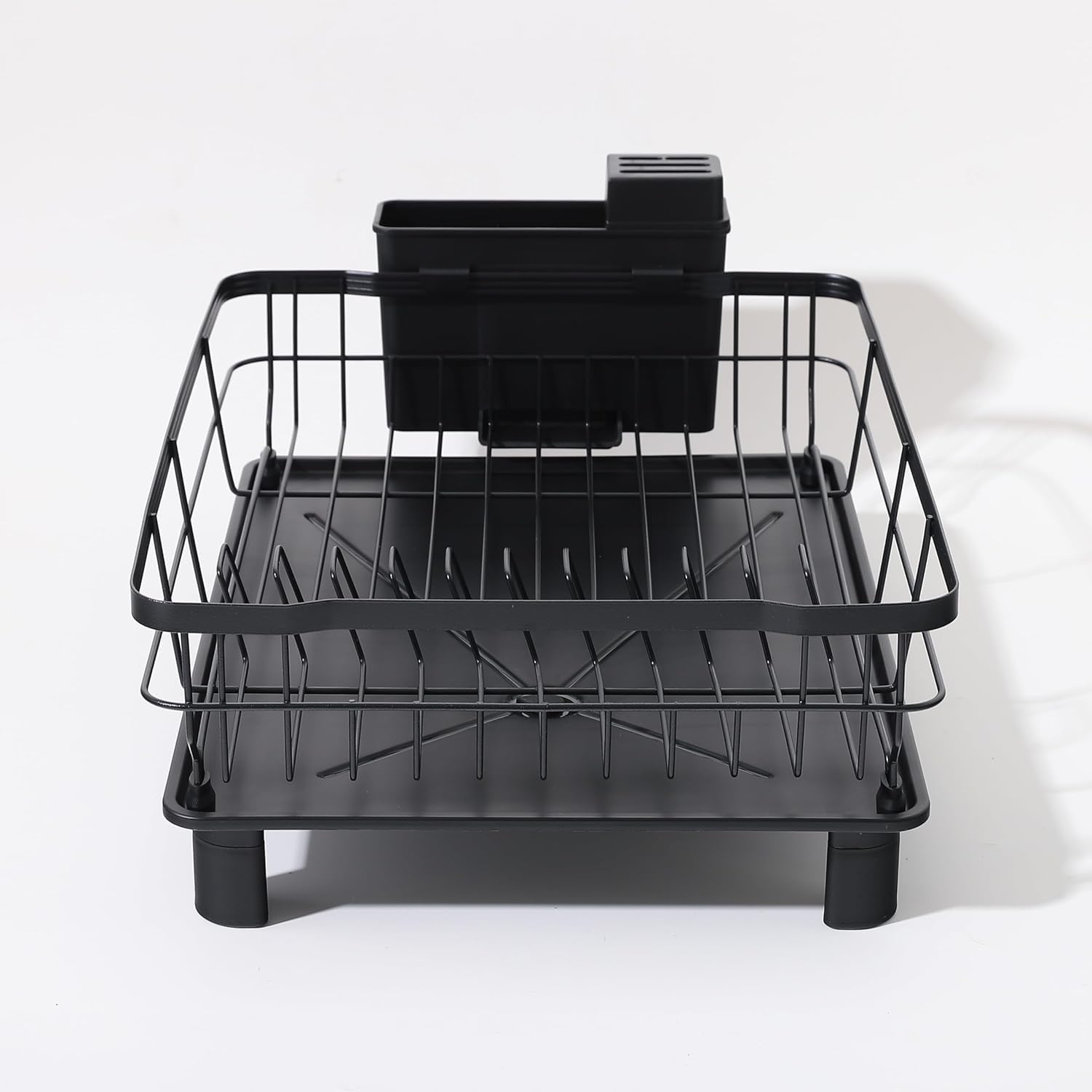 Urbane Home Iron Kitchen Rack with Utensil Basket Drainer | Dish Drying Rack & Organizer | Space-Saving Kitchen Stand for Countertop | Black Metal Kitchen Storage | Perfect for Small Kitchens & Apartments