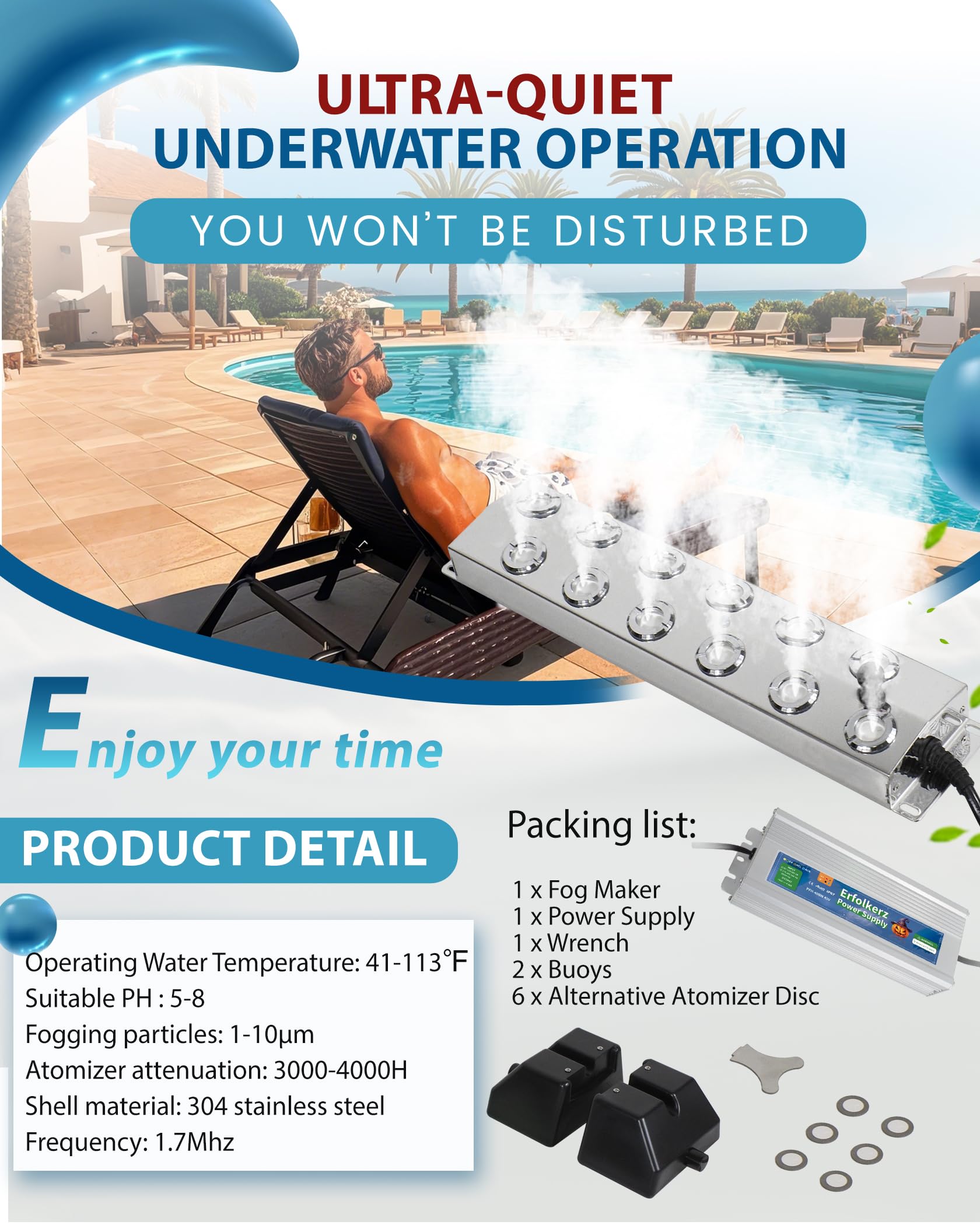 12-Head Ultrasonic Mist Maker Fogger for Ponds, Water Features & Halloween Decor – Includes Float, Power Supply & Discs – Perfect for Outdoor Gardens, Greenhouses, Rockeries & Lawn Landscaping