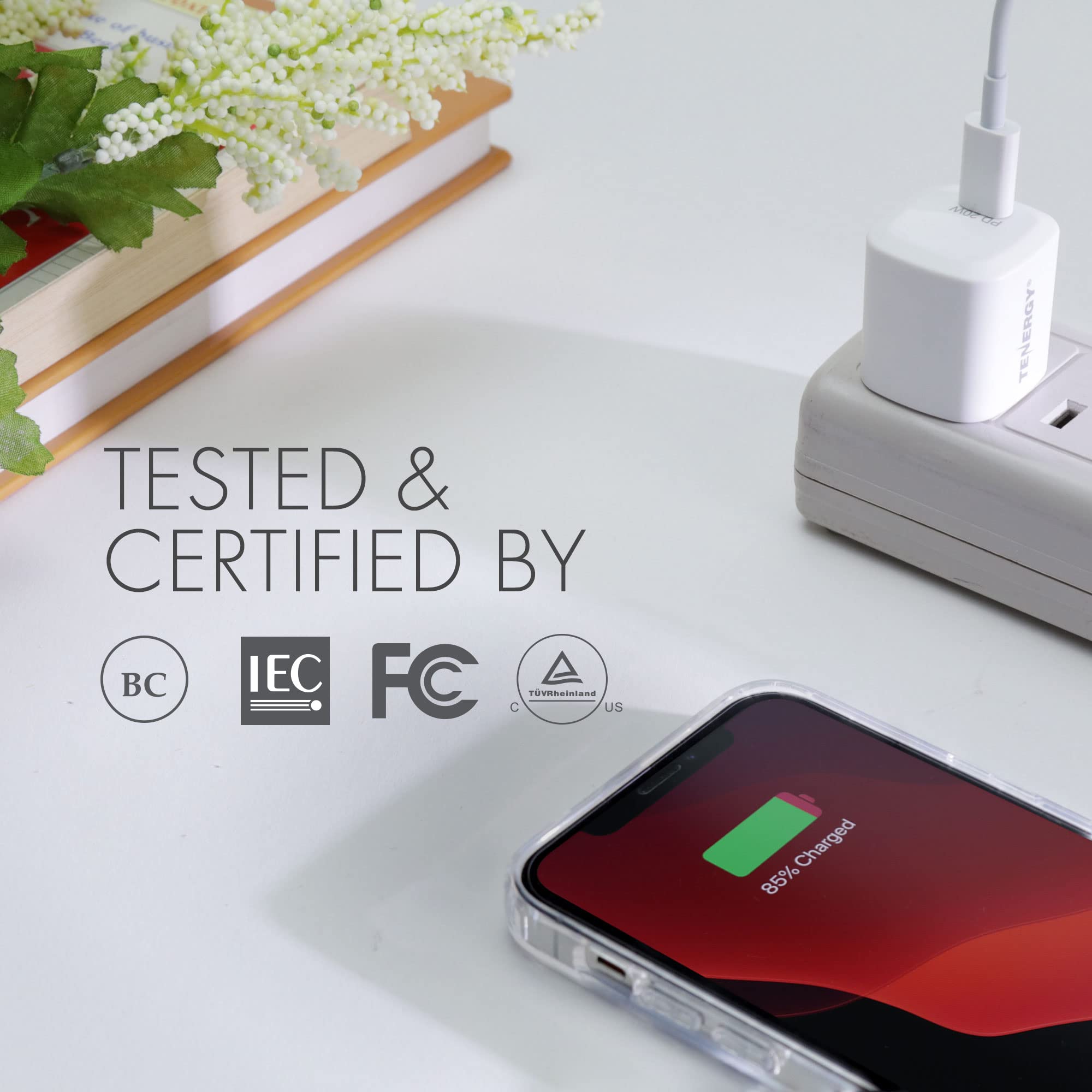 Tenergy 20W USB-C Fast Charger with Power Delivery (PD) - 2 Pack for iPhone 12/13/14 Series, Galaxy S21/S22, Pixel 3/4/5/6, iPad Pro - Perfect for Travel, Office & Home Charging (Cable Not Included)