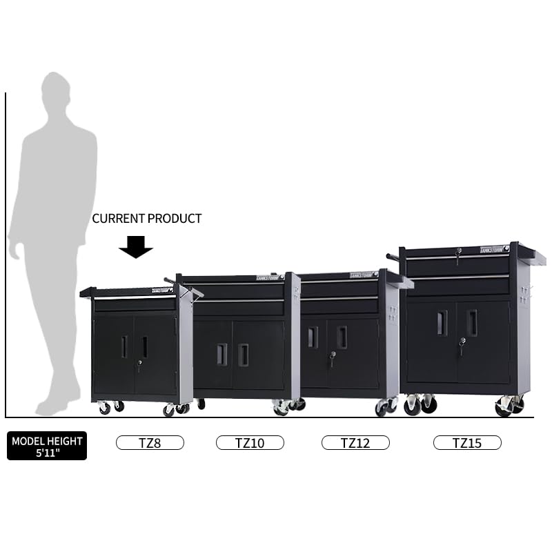Heavy Duty 1-Drawer Steel Rolling Tool Chest with Lockable Doors - TZ8 Black Tool Box for Garage, Workshop & DIY Projects