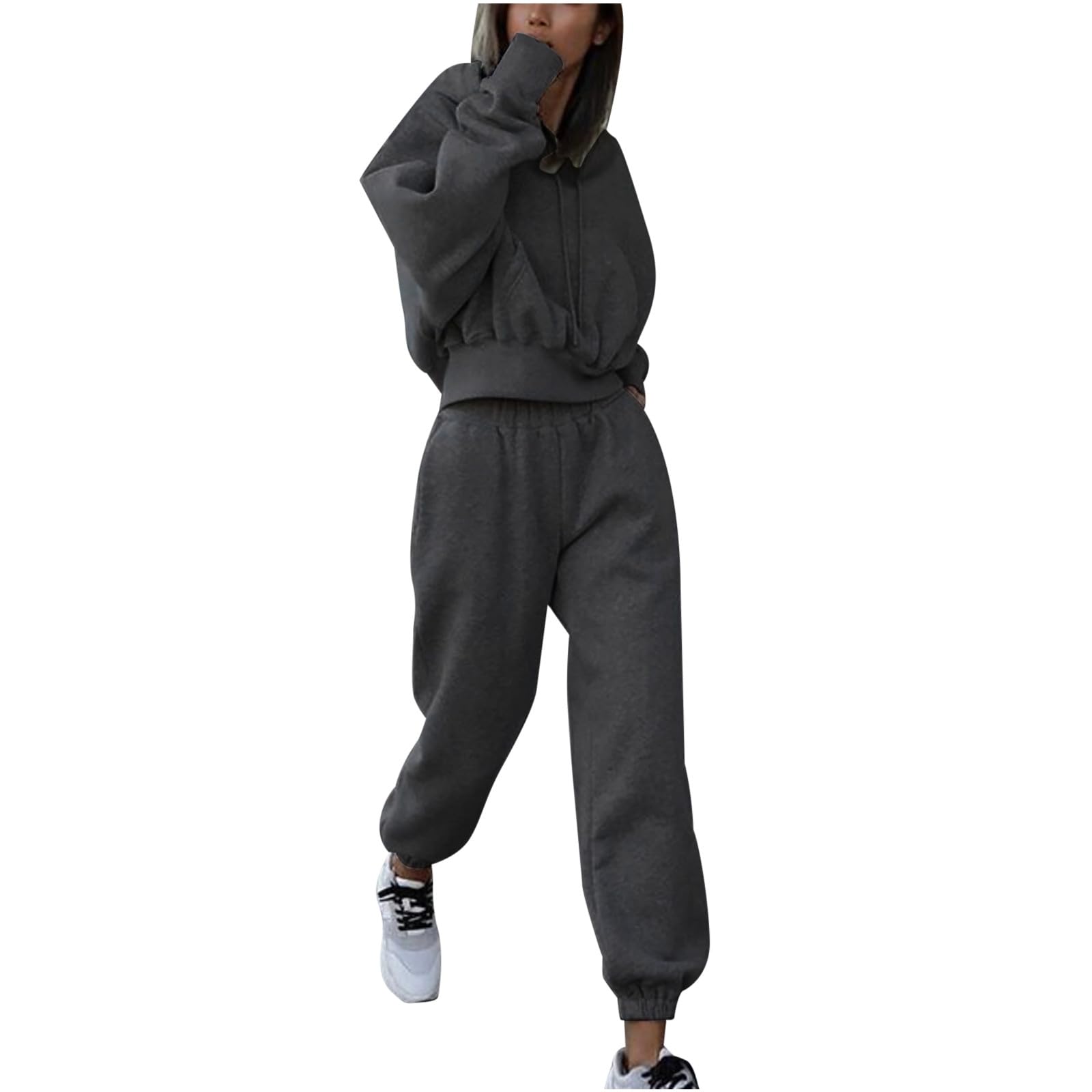Women's 2 Piece Hooded Sweatshirt & Jogger Pants Set - Loose Fit Lounge Wear, Cropped Hoodie with Drawstring & Comfortable Tracksuit for Yoga, Running, Gym Workouts