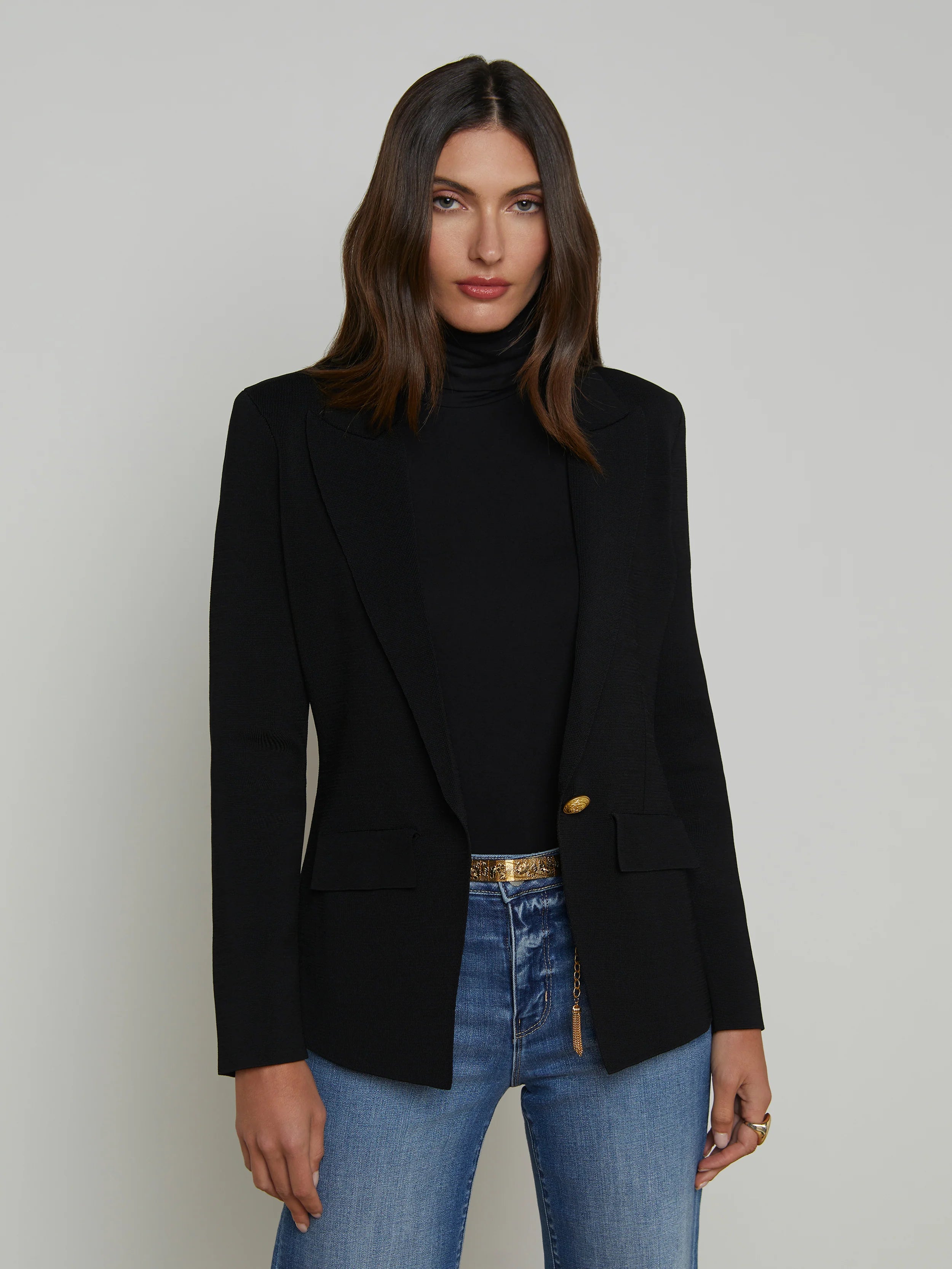 Chamberlain Knit Blazer for Women - Black & Gold Slim Fit Blazer Jacket | Office Wear, Business Casual, Dinner Date Outfits