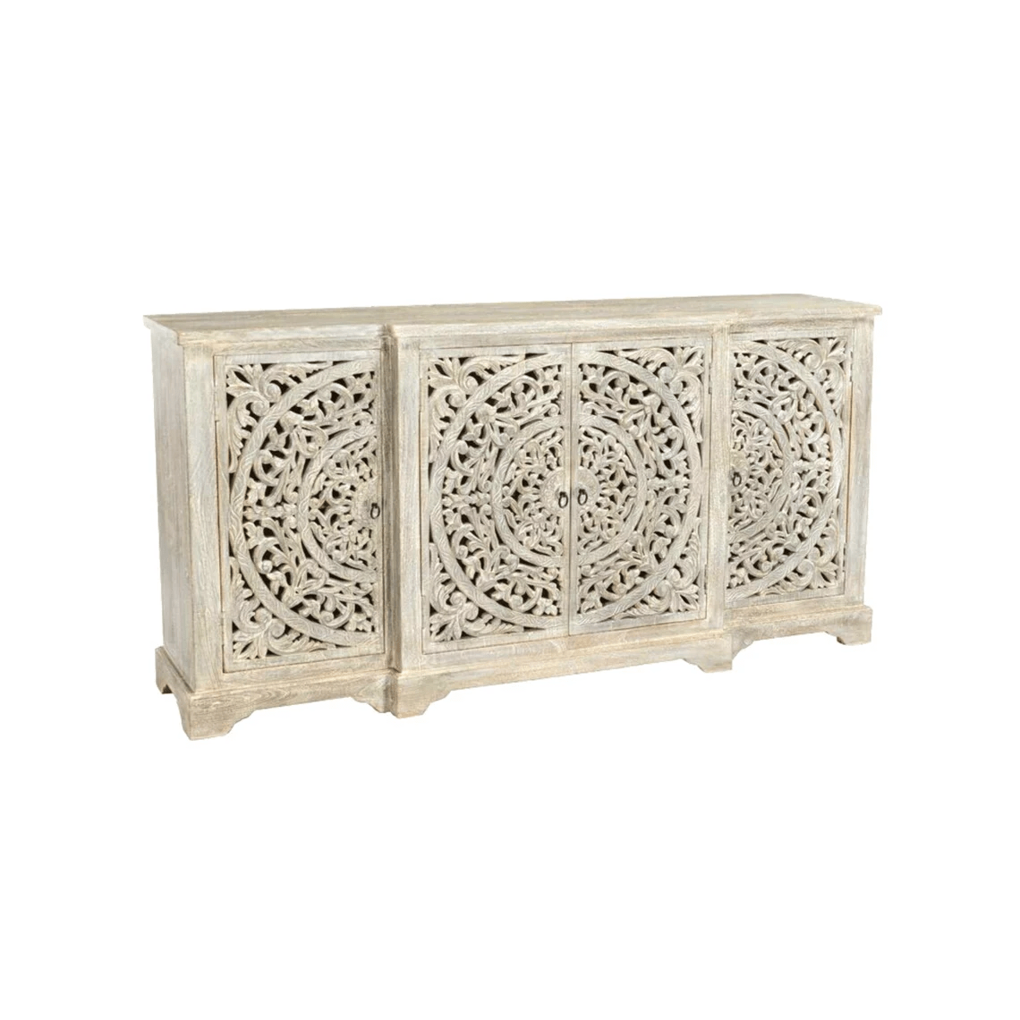 Hand Carved Solid Wood Buffet Sideboard - White Finish | Rustic Farmhouse Dining Room Furniture for Storage & Display
