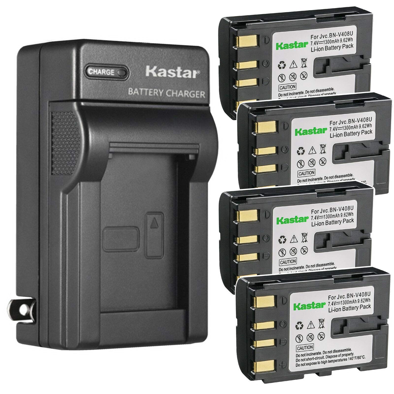 Kastar 4-Pack Replacement Battery and AC Wall Charger for JVC GR-D Series Camcorders - Compatible with GR-D71/D72/D73/D74/D90/D91/D92/D93 Models - Perfect for Travel, Home Videos & Outdoor Filming