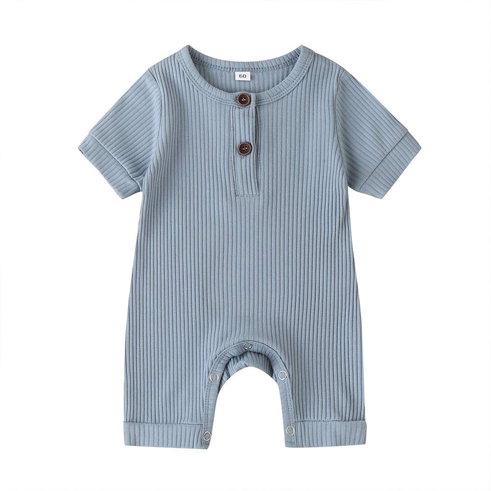 Unisex Newborn Baby Short Sleeve Button Romper Jumpsuit - Soft Cotton One-Piece Outfit for Boys & Girls (Solid Colors) - Perfect for Playtime, Photoshoots & Everyday Wear