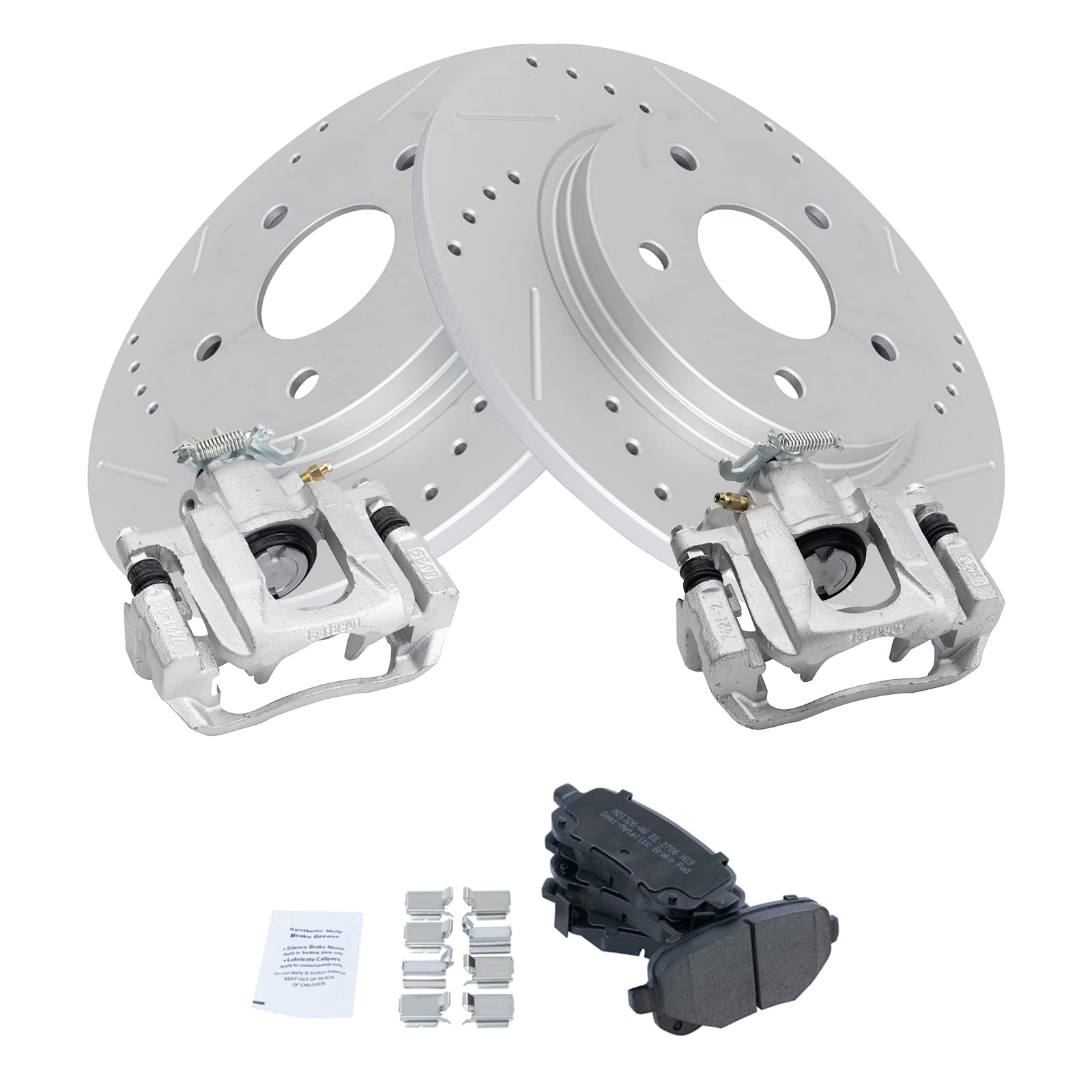 High-Performance TRQ Rear Metallic Brake Pads, Rotors & Calipers for Ram Chrysler Dodge VW - Perfect for Off-Roading, Towing & Heavy-Duty Driving