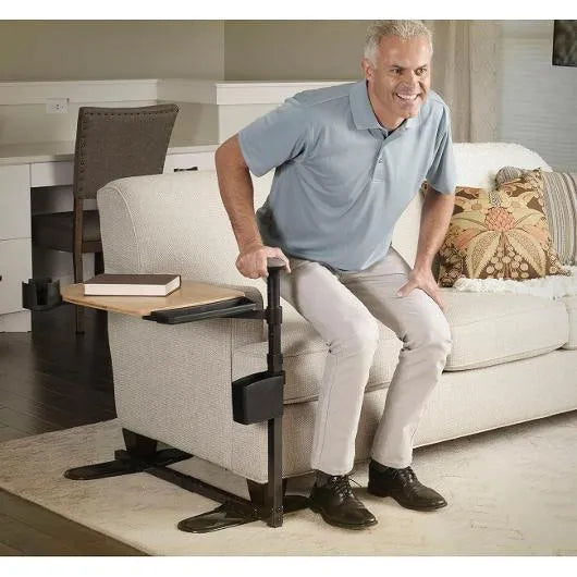 Signature Life Independence Tray Table - Adjustable Bedside Laptop Table with Wheels, Portable Rolling Desk for Eating, Working, Reading in Bed, Hospital or Nursing Home