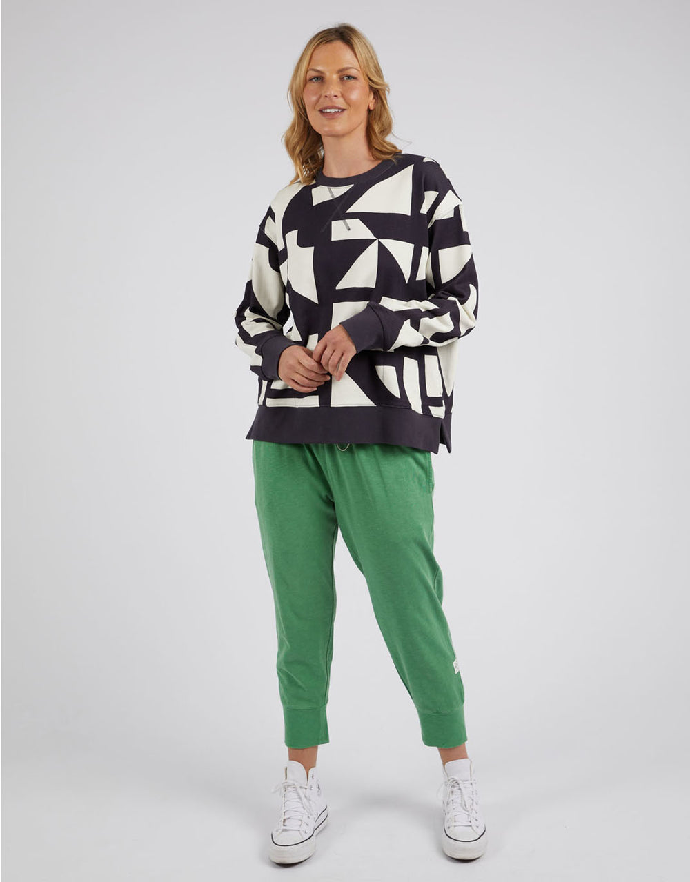 Elm Dali Geo Crew Neck Sweatshirt - Midnight & White Geometric Print - Casual Streetwear for Men & Women | Perfect for Everyday Wear, Outings & Layering