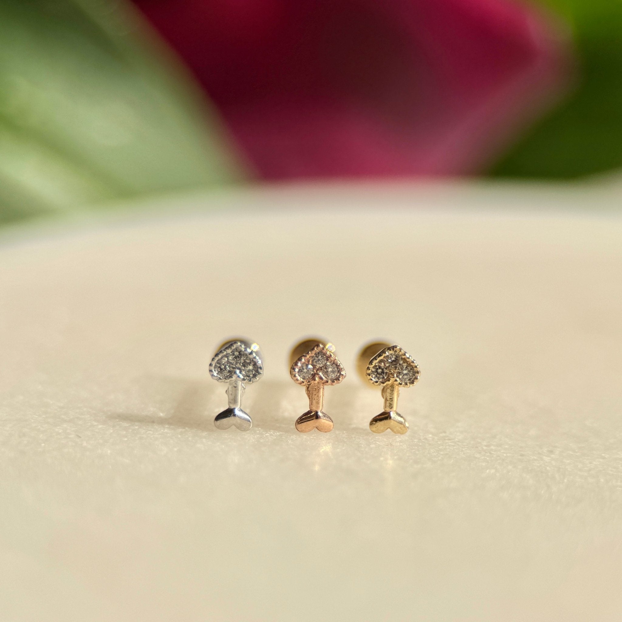 14K Rose Gold Diamond Stud Earrings for Women - Cupid's Arrow Flat Back Studs | Perfect for Valentine's Day, Anniversary & Everyday Wear