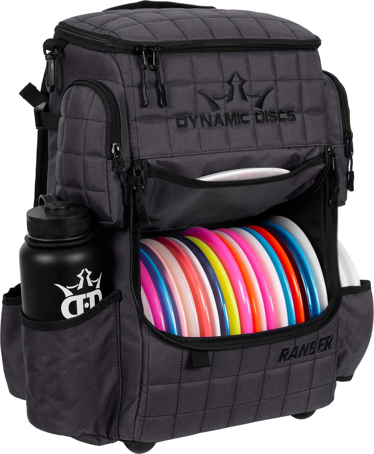 DD DYNAMIC DISCS Ranger Disc Golf Backpack - 18+ Disc Capacity with Large Main Compartment & On-Deck Putter Pouch (Holds 2 Putters) - Heather Charcoal - Perfect for Tournament Play & Outdoor Disc Golf Adventures