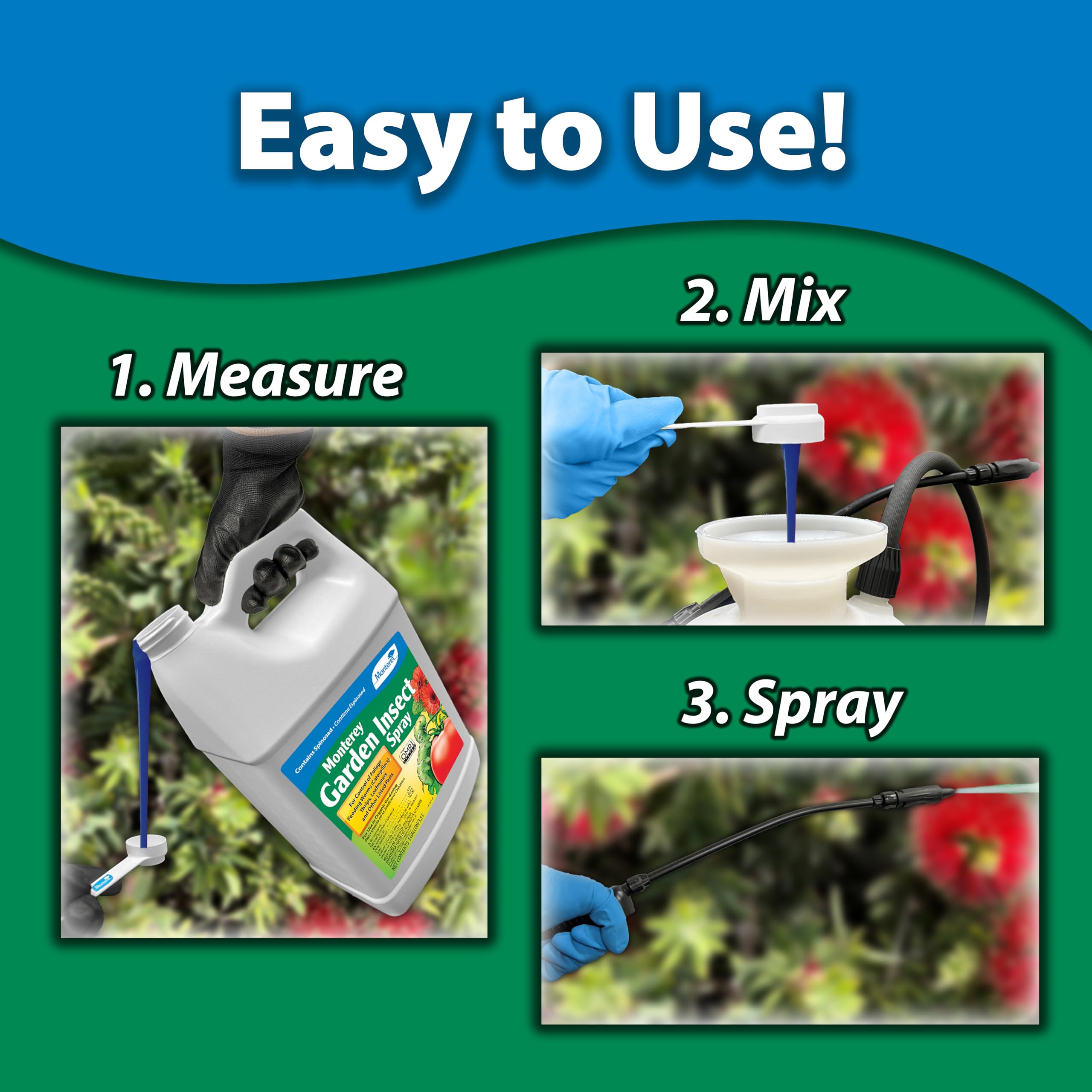 Organic Monterey Garden Spinosad Insecticide Spray Concentrate - 1 Gallon for Foliage Feeding Worm Control - Safe for Organic Gardening - Use with Sprayer for Vegetables, Fruits & Ornamental Plants