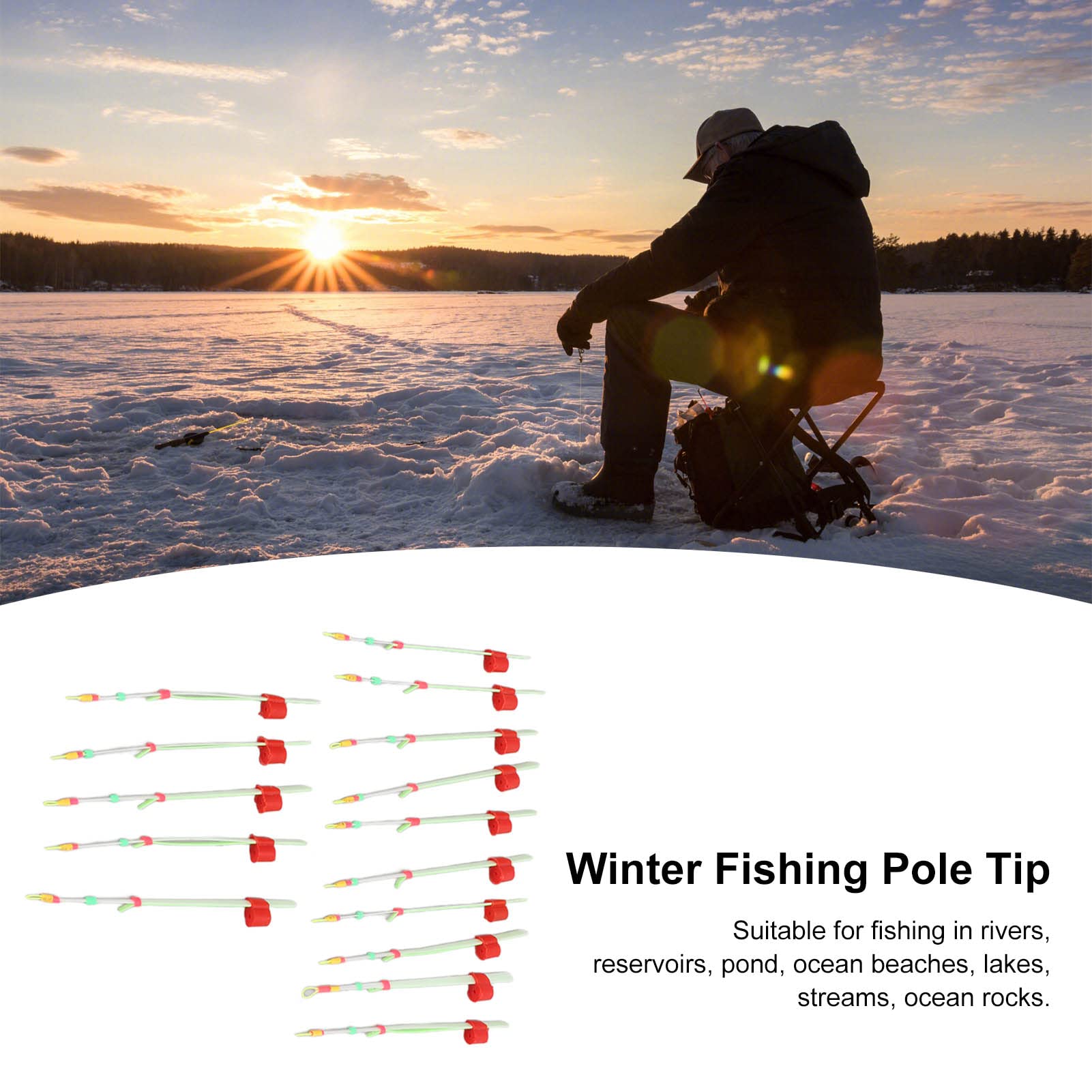 15Pcs Ice Fishing Rod Top Tips - Portable Mini Winter Fishing Pole Tip Accessories for Ice Fishing Tackle - Great for Ice Angling, Winter Fishing & Outdoor Adventures