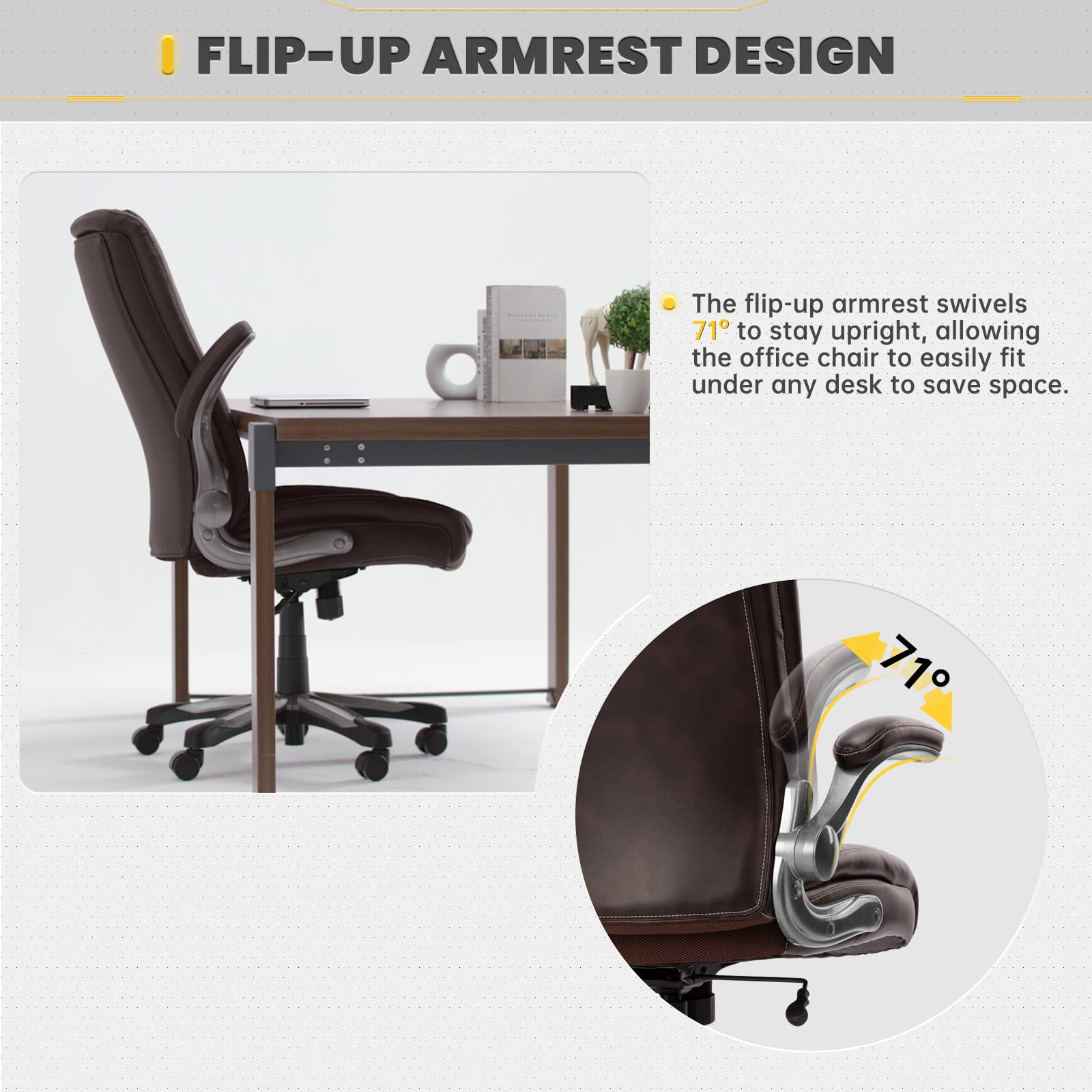 COLAMY Big and Tall Office Chair 400lbs - Heavy Duty High Back Executive Desk Chair with Flip-Up Arms & Wide Seat - Ergonomic Computer Chair for Home Office (Brown) - Perfect for Long Work Hours & Large Individuals