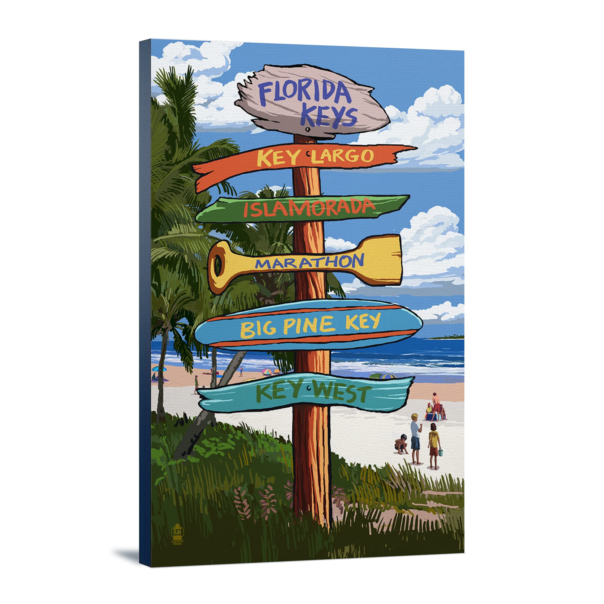 Lantern Press Florida Keys Destinations Sign - 16x24 Wrapped Canvas Wall Art for Home & Office Decor | Tropical Beach Themed Painting for Living Room, Bedroom or Gift