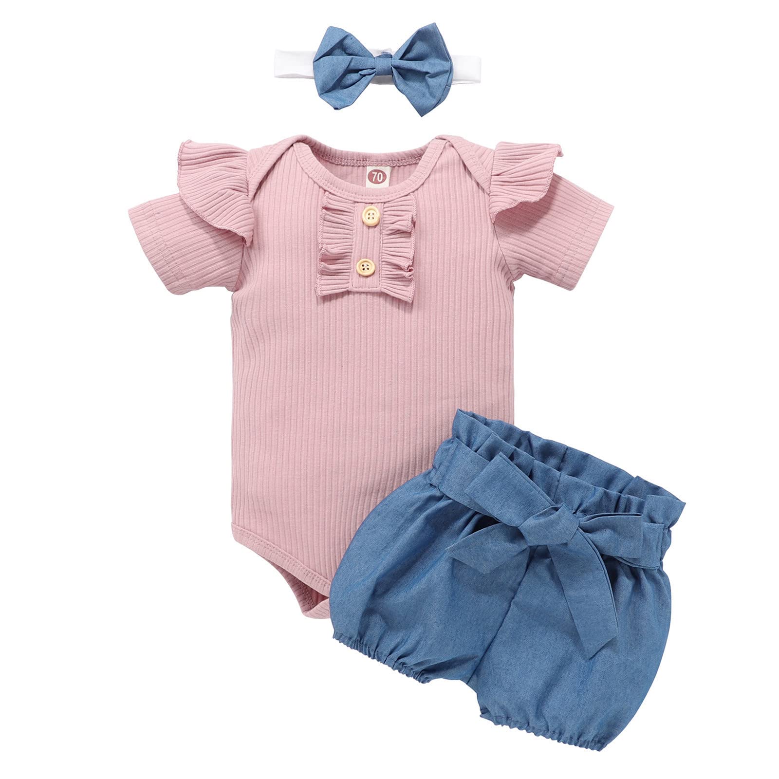 Baby Girls Summer Outfit Set - Tops, Shorts & Headband for Playtime