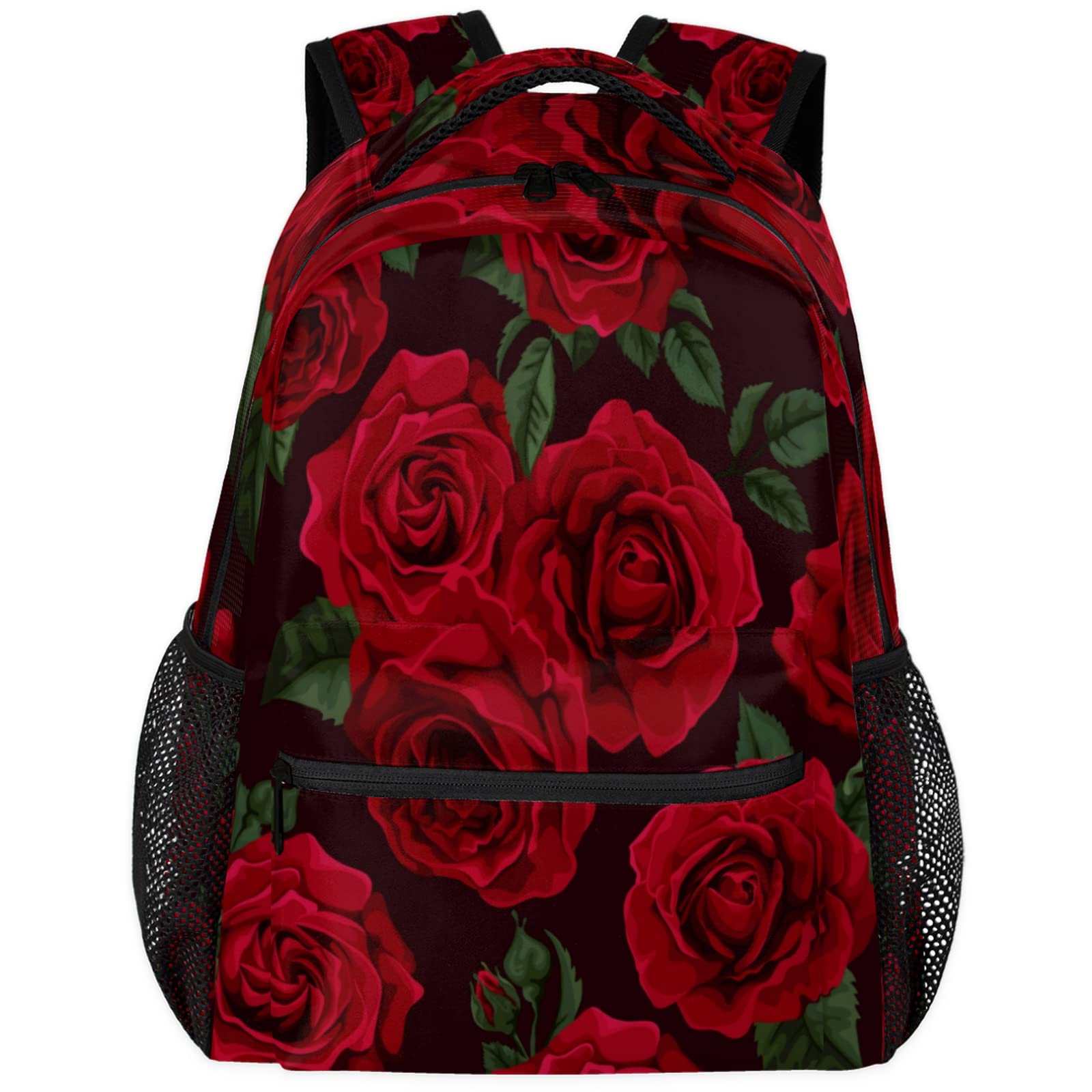 Stylish Red Rose Floral Backpack for Men, Women & Kids - Durable School, Travel & Hiking Daypack - Large College Bookbag with Laptop Compartment - Perfect for Students, Commuters & Outdoor Adventures