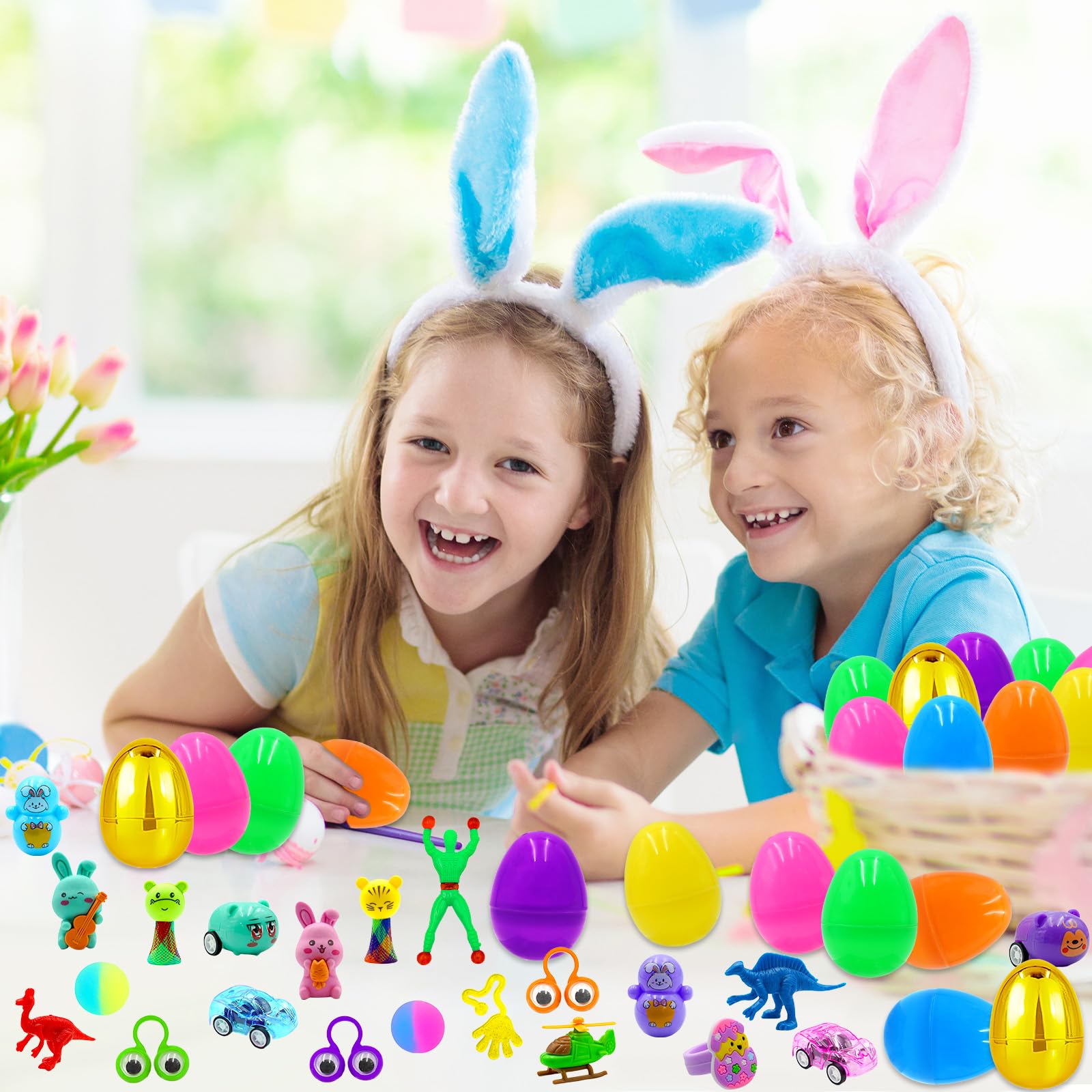 6 Surprise Golden Eggs - 100 PCS Easter Prefilled Plastic Eggs with Assorted Toys for Kids, Toddlers, Boys & Girls - Perfect for Easter Basket Stuffers, Party Favors, Egg Hunts & Classroom Rewards