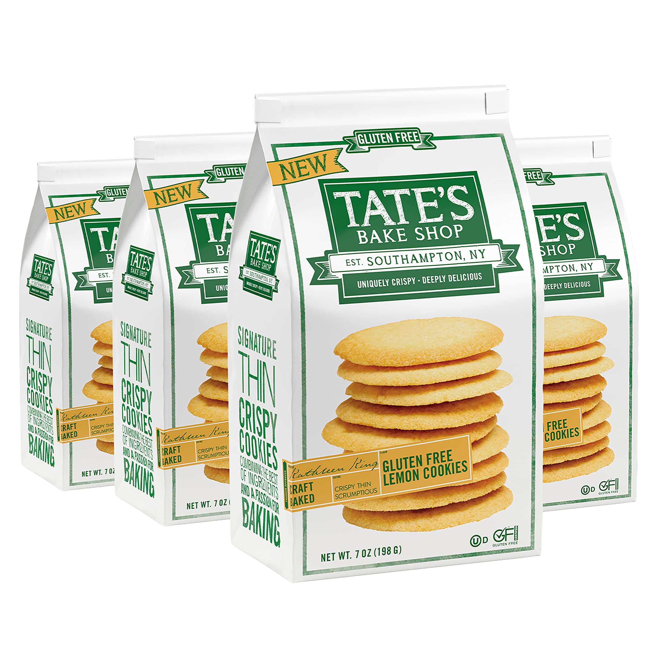 Tate's Bake Shop Gluten Free Lemon Cookies - 4 Pack (7 oz Each) | Delicious Gluten-Free Snacks for School, Office & Travel