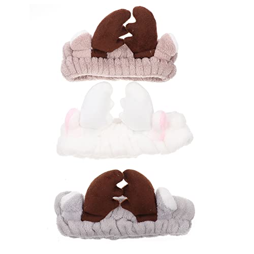 HEALLILY 3PCS Soft Plush Antler Makeup Hairbands - Cute Stretchy Headbands for Washing Face, Skincare & Hair Care - Perfect for Spa, Bathroom & Home Use