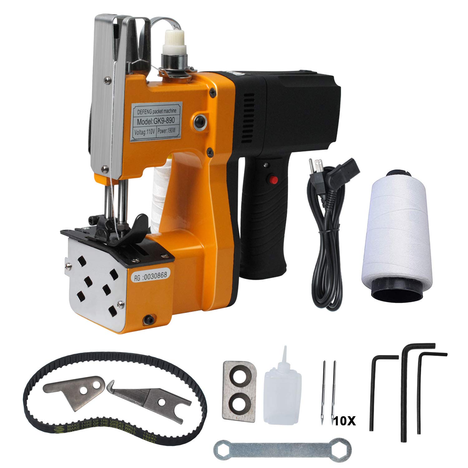 GK9-890 Industrial Bag Closer Machine | 110V Electric Bag Sealing & Stitching Machine | 190W High-Speed Handheld for Woven/Snakeskin/Paper Bags | Perfect for Packaging, Shipping & Retail Operations