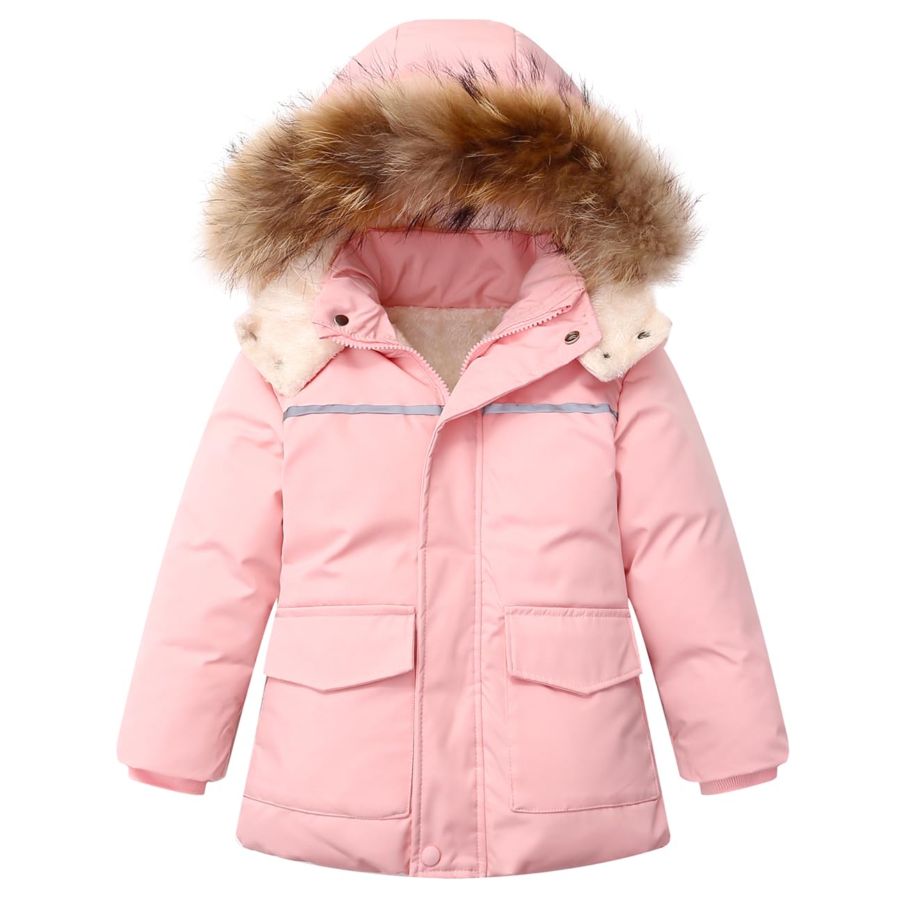 Baby Boys & Girls Winter Warm Jacket with Fur Collar Hooded Coat - Toddler Outerwear for Cold Weather Playdates & Outdoor Adventures