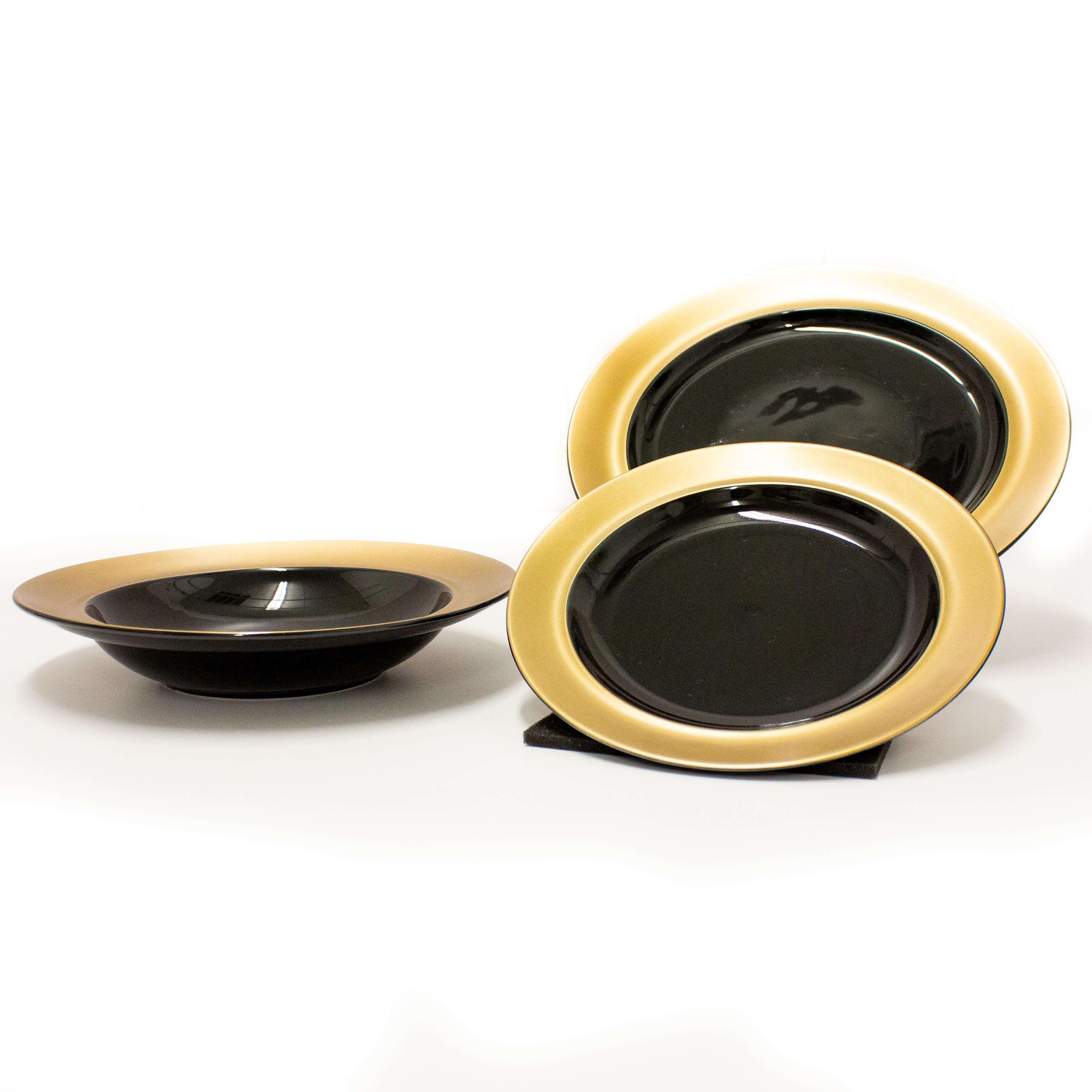 BergHOFF GEM 32-Piece Black & Gold Luxury Dinnerware Set - Elegant Tableware for Fine Dining, Dinner Parties & Special Occasions