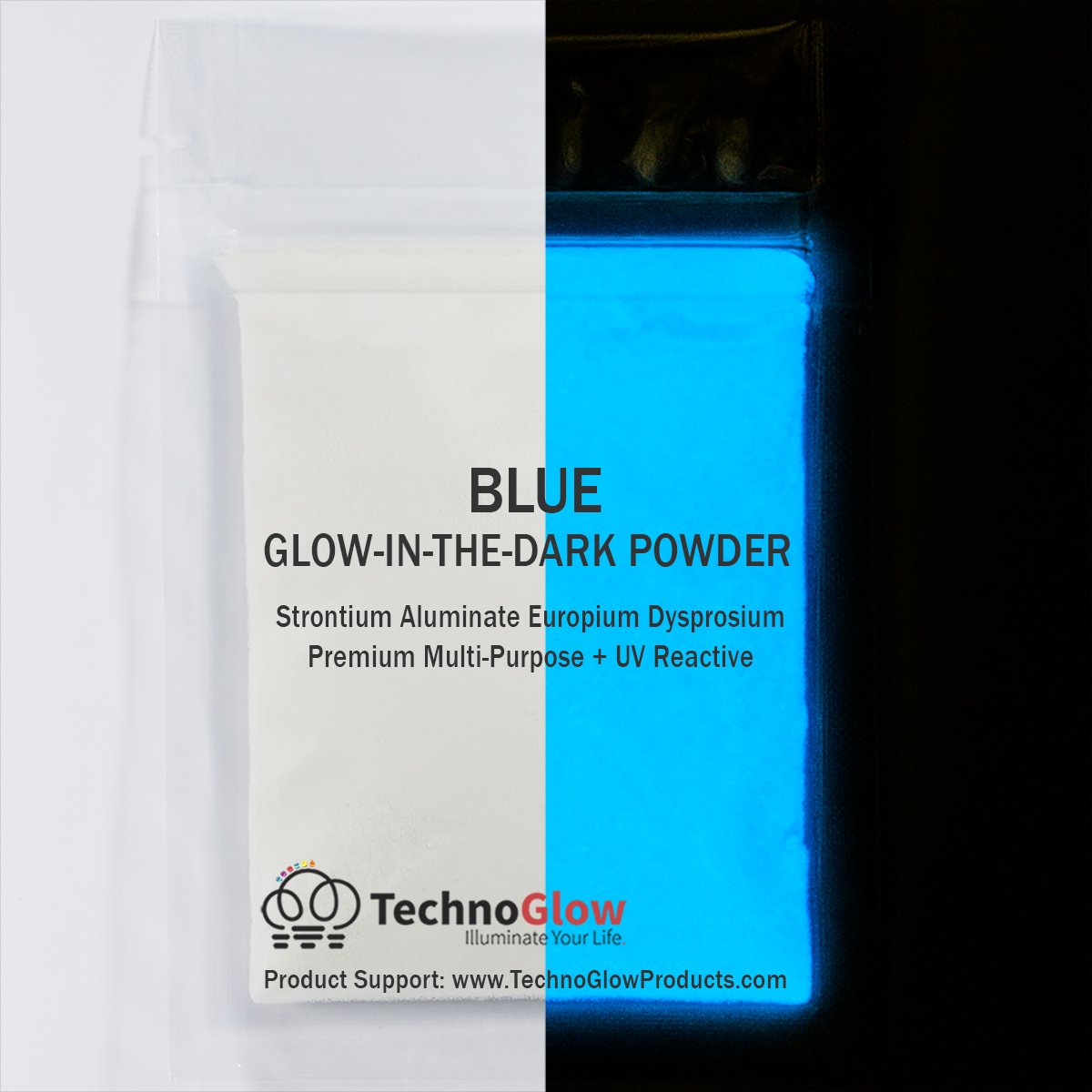 Glow in The Dark Blue UV Reactive Pigment Powder - 500g for DIY Crafts, Body Paint & Nighttime Decorations