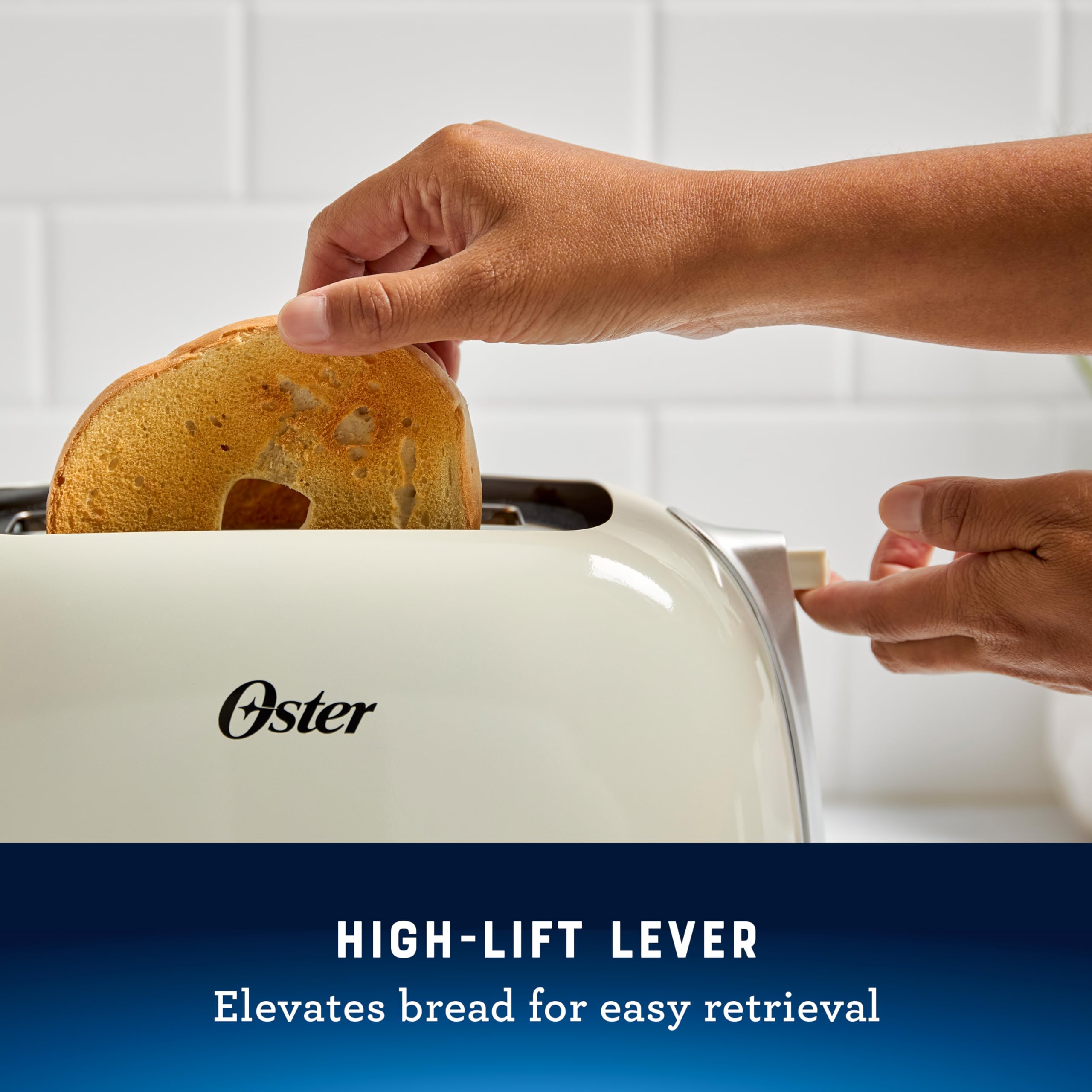 Oster® 2-Slice Toaster with Extra Wide Slots for Bagels & Thick Bread - Perfect for Breakfast, Oat Milk & Coffee Time - Stainless Steel Kitchen Appliance