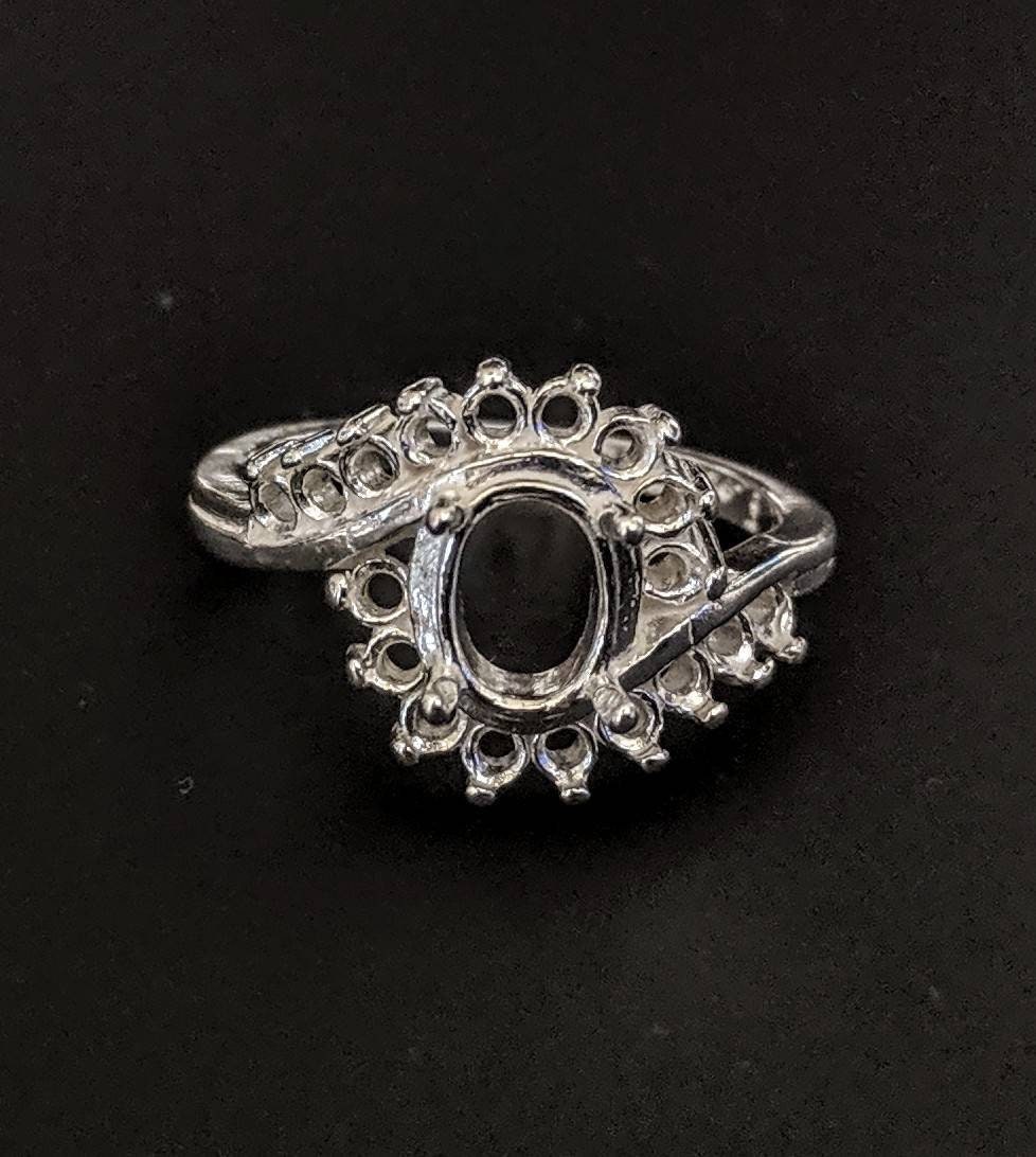 8x6mm Oval Cluster Bypass Pre-Notched Blank Ring Setting - Solid Sterling Silver or 14K Gold - Size 7 (163548/143548) - Perfect for Wedding Bands, Engagement Rings & Jewelry Making