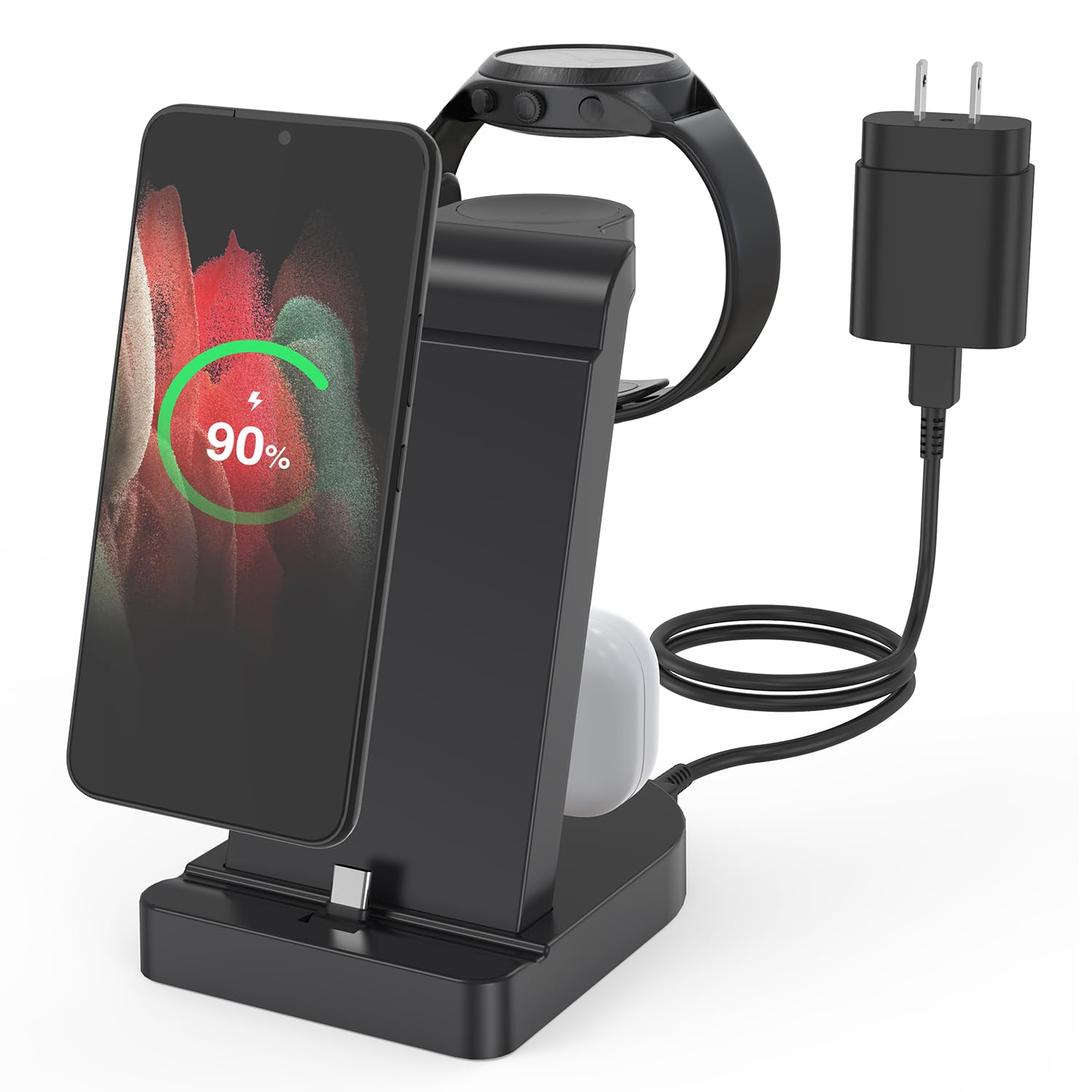 3-in-1 Fast Charging Station for Samsung Devices - 25W Charger Block Compatible with Galaxy S23/S22/S21/Note20/Z Fold4, Wireless Charger for Galaxy Watch 5Pro/4/3 & Galaxy Buds | Perfect for Home, Office & Travel Charging Needs