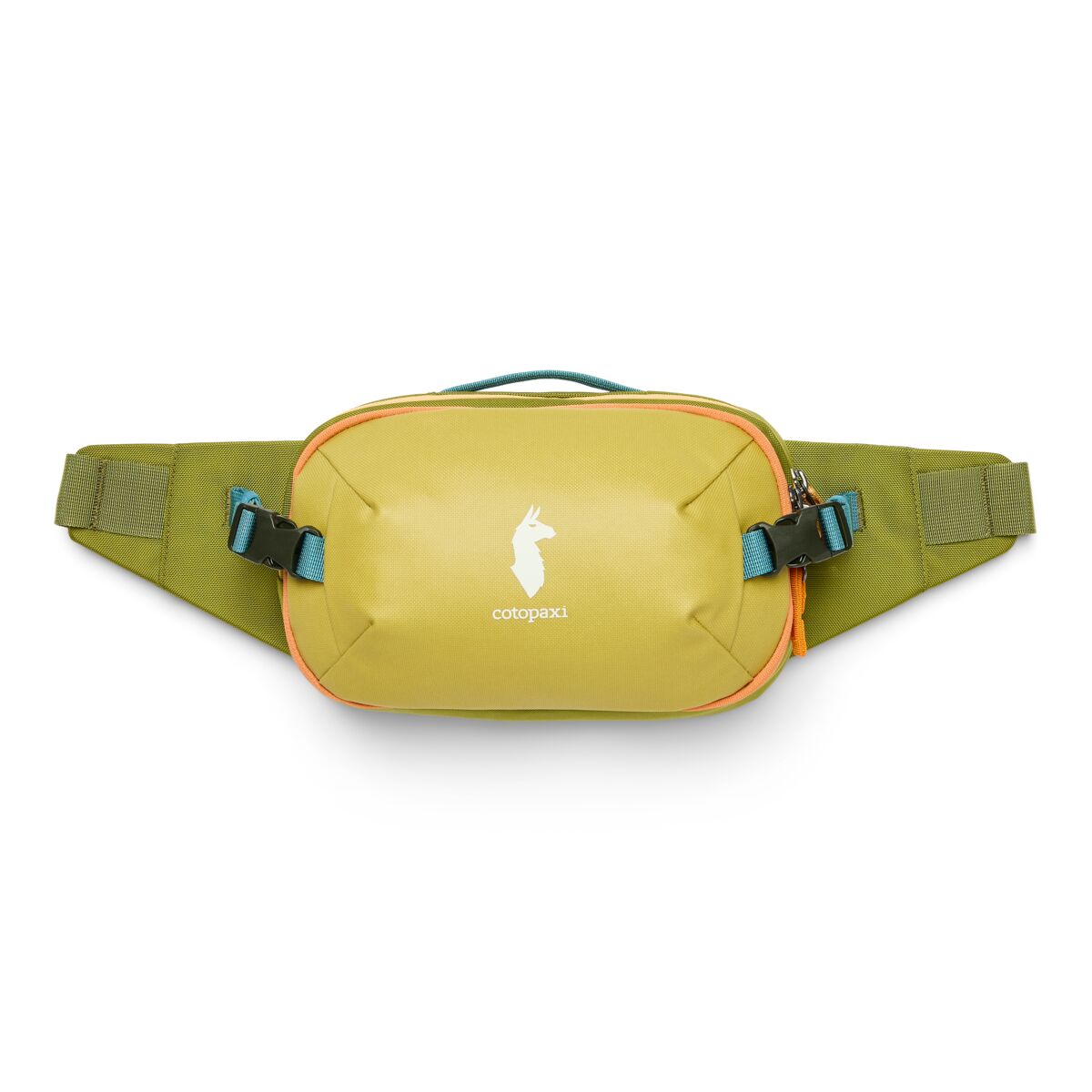 Cotopaxi Allpa X 3L Hip Pack - Waterproof Waist Bag for Travel, Hiking & Running - Compact Fanny Pack with Multiple Pockets - Lemongrass & Cedar Color - Perfect for Outdoor Adventures, Gym & Daily Use