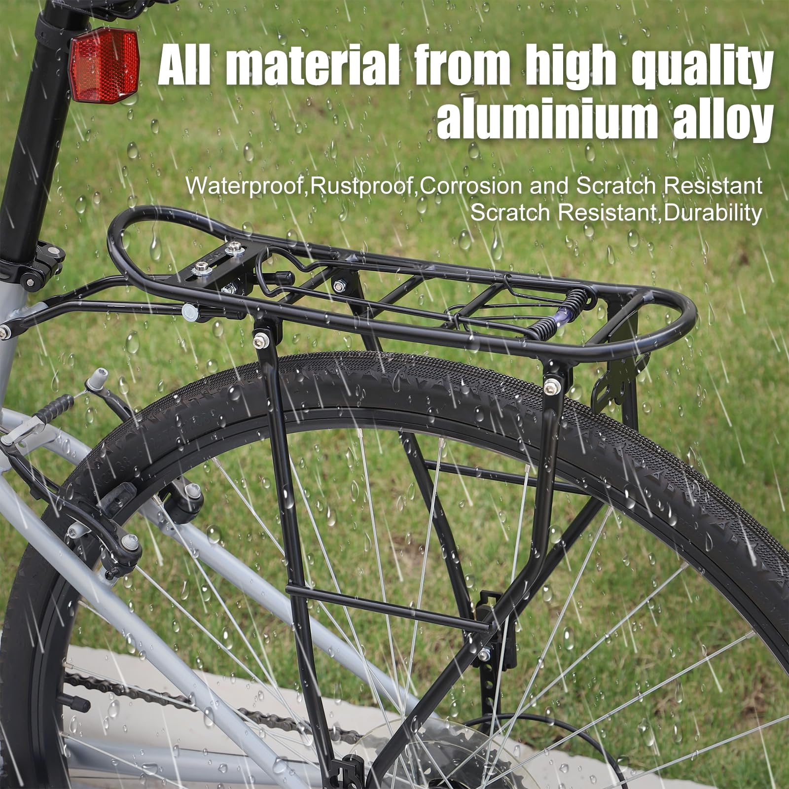 Heavy Duty Bike Rear Rack - 55LB Load Capacity Adjustable Bicycle Cargo Carrier for 24-28 Inch Bikes | Perfect for Commuting, Grocery Shopping & Outdoor Adventures (Black)