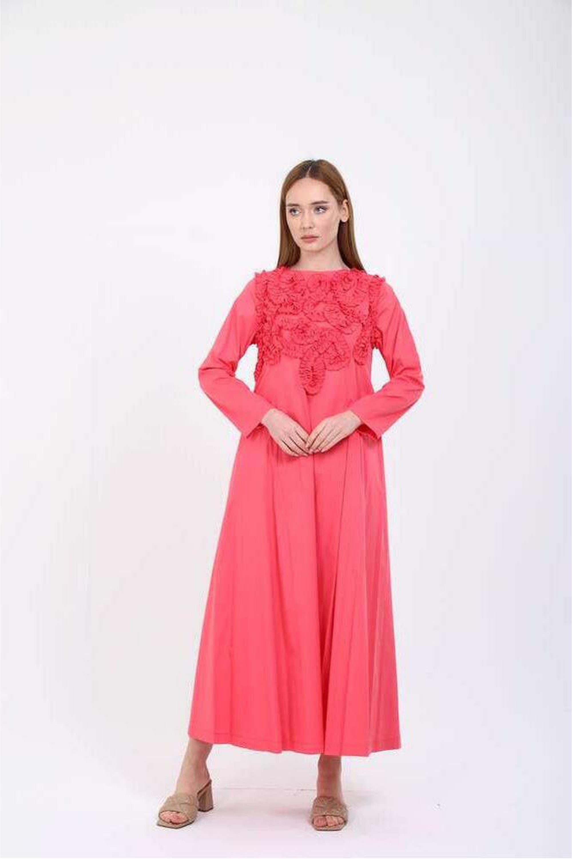 Lucia Poplin Midi Dress - Elegant Long Sleeve Pink Dress for Women | Perfect for Office Wear, Date Night & Special Occasions
