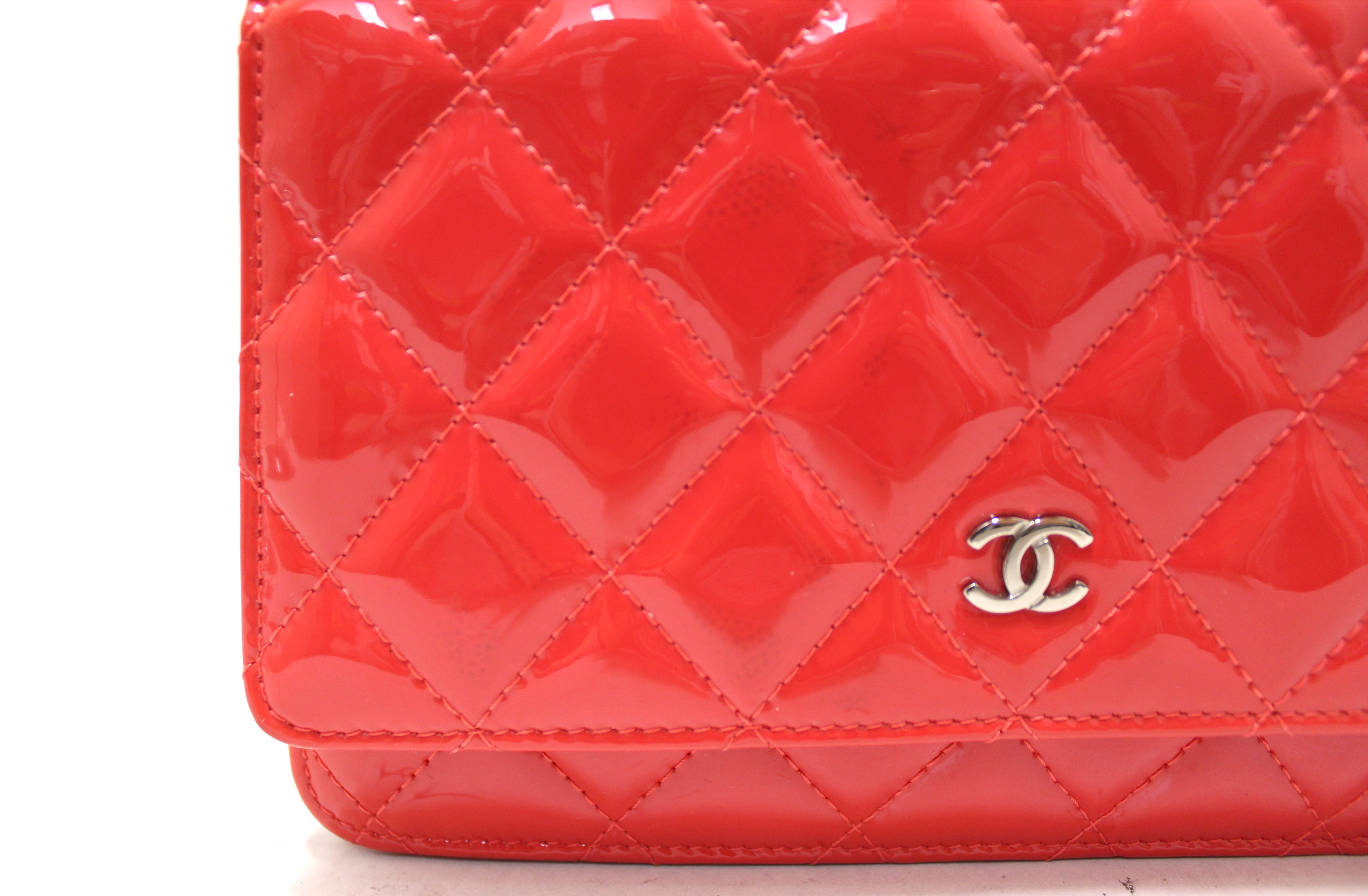 Authentic Chanel Red Quilted Patent Leather Wallet On Chain WOC Crossbody Bag - Luxury Designer Purse for Women, Perfect for Date Night & Evening Events