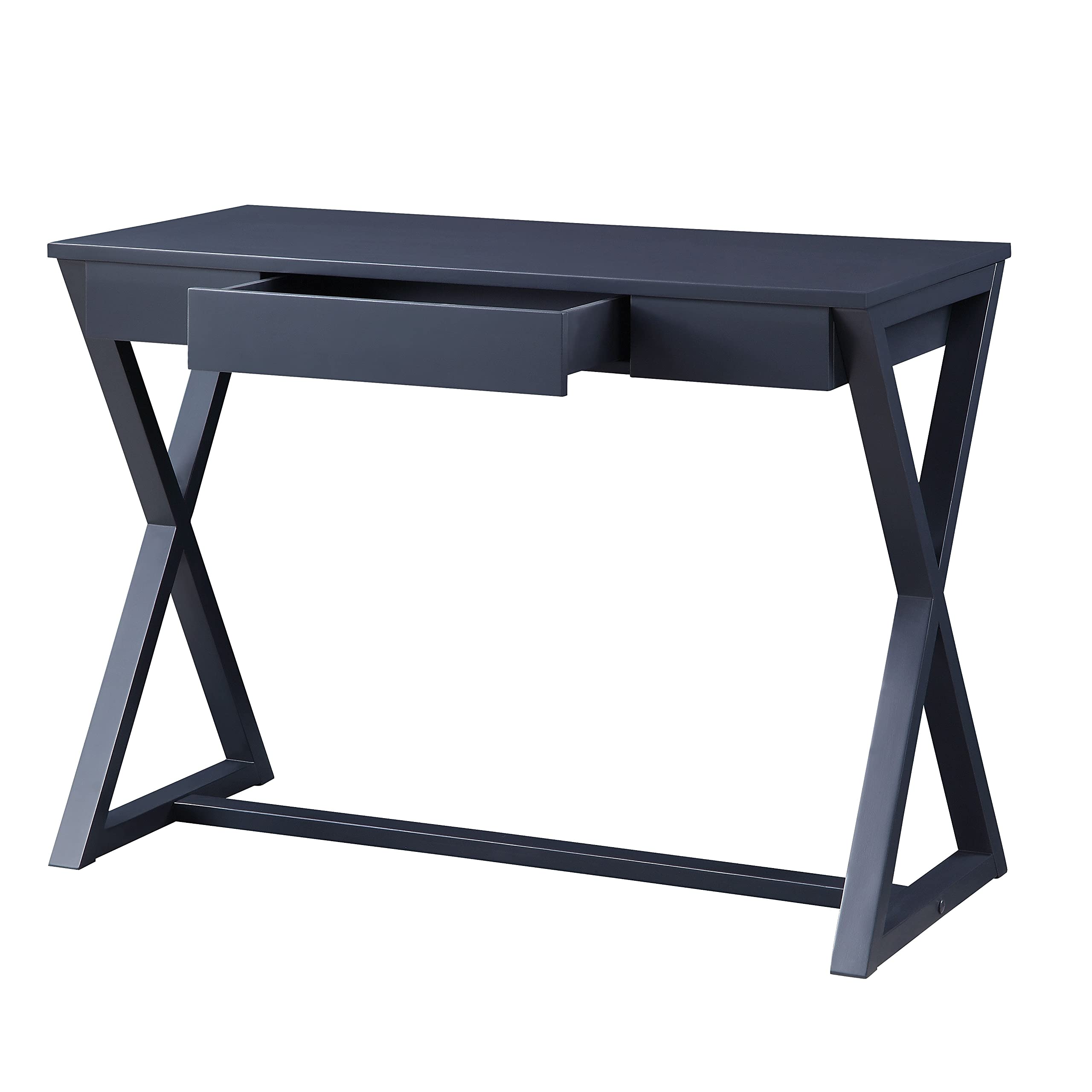 Knocbel Modern Computer Desk with Storage Drawer - Sturdy X-Shaped Wooden Base Home Office Desk, 42 Inch Writing Table for Small Spaces, 150 lbs Capacity (Black) - Perfect for Remote Work, Study & Gaming Setup