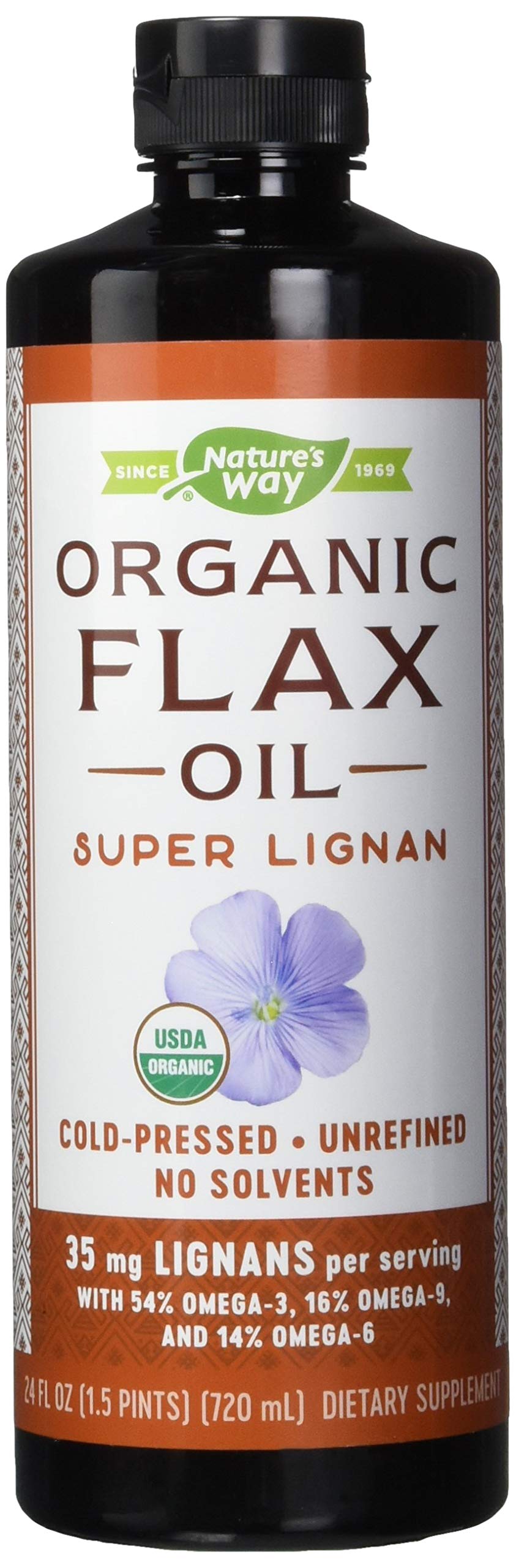Nature's Way Organic Flax Oil Super Lignan - 24 Fl Oz (Pack of 6) | Cold-Pressed Omega-3 Supplement for Heart & Brain Health | Perfect for Smoothies, Salads & Daily Wellness Routine