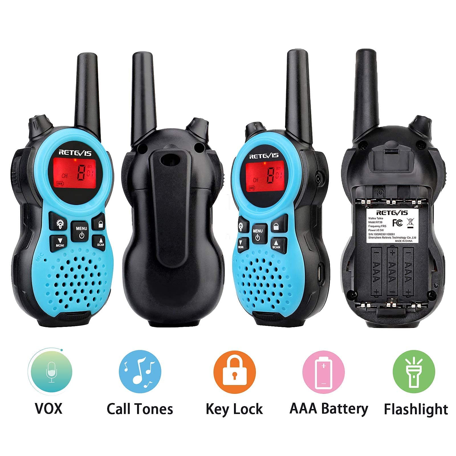 Retevis RT38 Kids Walkie Talkies - Mini Size USB Rechargeable Long Range FRS Radios for Boys & Girls Ages 6-12 - Perfect for Camping, Hiking, Outdoor Adventures & Family Games (Blue, 1 Pair)