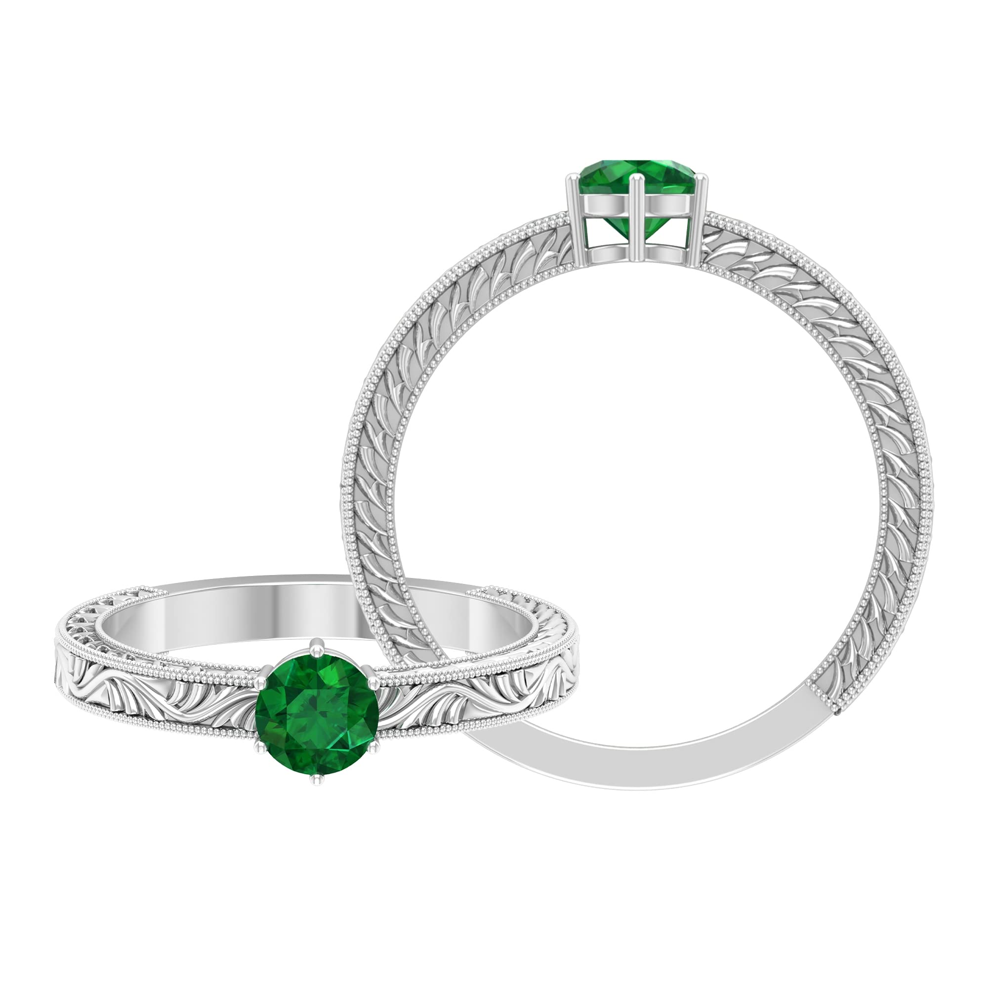 1/2 CT Emerald Promise Ring for Women - 5mm Green May Birthstone Solitaire Ring in 14K Solid Gold with Engraving, Perfect for Anniversaries, Engagements & Special Occasions