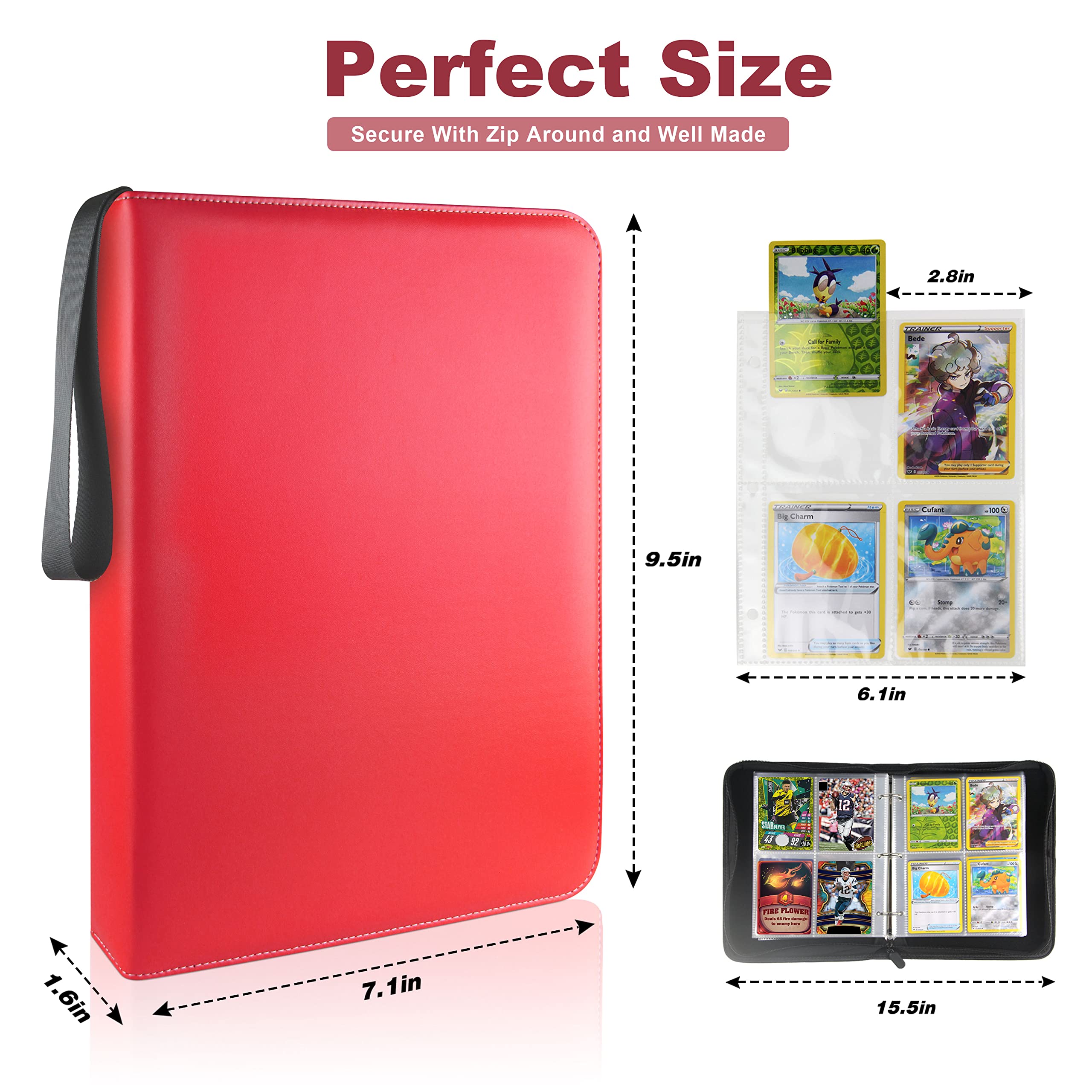 400-Pocket Trading Card Binder Organizer - Holds 4x100 Cards, Compatible with Sports Cards, Coupons & Collectibles (Red) - Perfect for Collectors, TCG Games & Storage