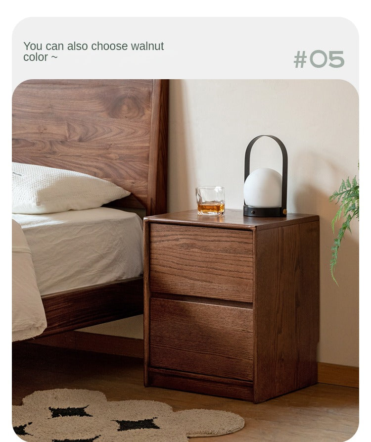 Solid Oak Wood Nightstand with 2 Drawers - Bedroom Side Table for Bedside Storage & Organization