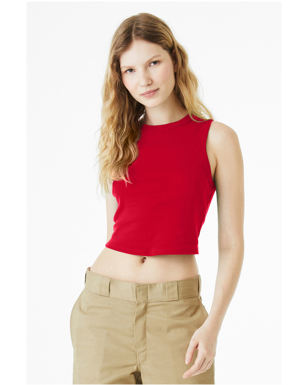 Bella + Canvas 1013BE Women's Micro Rib Muscle Crop Tank Top - Soft Stretchy Workout Shirt for Yoga, Gym & Casual Wear
