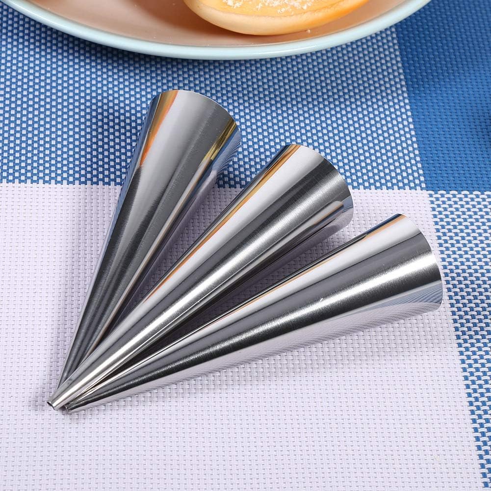 3PCS Stainless Steel Cream Horn Molds - Cone Shaped Cannoli Forms & Baking Tubes for Pastry, Desserts, and Cream Rolls - Perfect for Home Baking, Professional Kitchens, and Party Treats