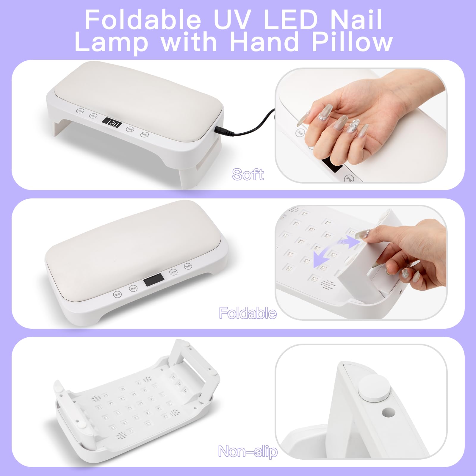 Professional LED UV Nail Lamp with Gloves & Arm Rest - 48W Foldable Gel Nail Dryer with 4 Timers for Salon & Home Manicure | Perfect for Gel Polish Curing, Nail Art, DIY Nails & Professional Nail Tech Use