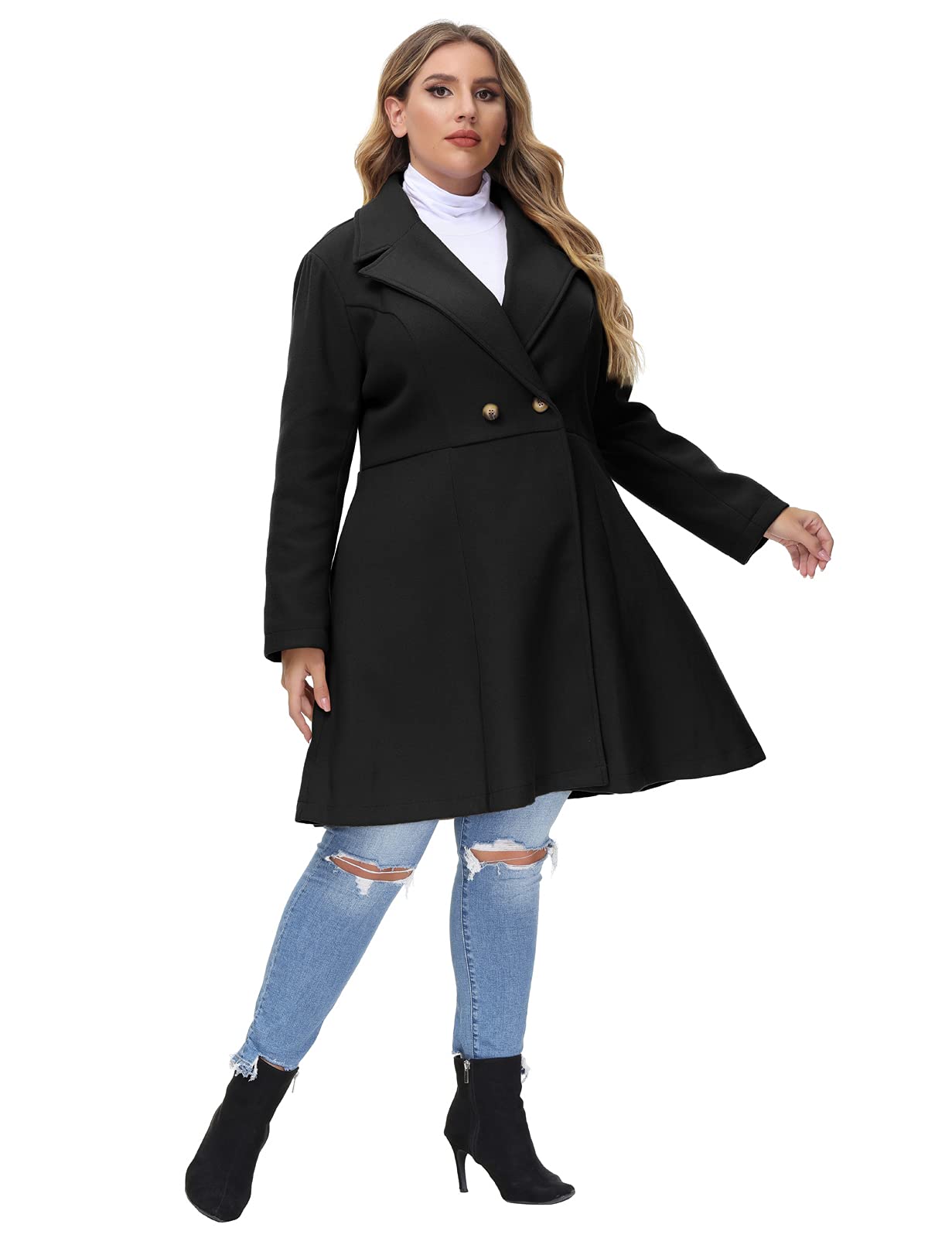 Hanna Nikole Women's Plus Size Wool Pea Coat - Double Breasted Long Trench Coat for Winter Warmth | Office, Date Night & Formal Occasions