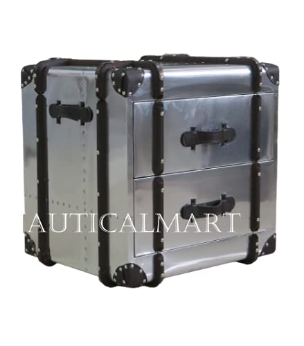 AERO Side Table - Modern Aviator Design Aluminum Bedside Table with 2 Drawers - Perfect for Living Room, Bedroom & Office Furniture