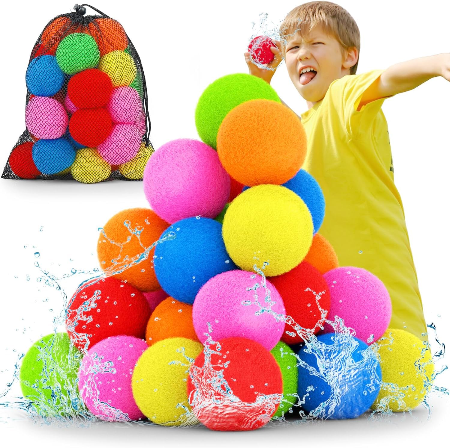 30Pcs Reusable Water Balloons for Kids - Eco-Friendly Water Balls for Outdoor Summer Fun, Pool, Beach & Backyard Games - Splash Bombs for Water Fights, Parties & Family Activities