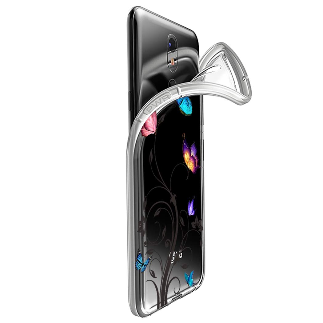 Shockproof Clear TPU Phone Case for LG K40 / K12 Plus / X4 2019 / Solo LTE / Harmony 3 / Xpression Plus 2 - Soft Protective Transparent Cover for Women & Girls (Butterfly Design) - Perfect for Everyday Use, Work & Travel Protection