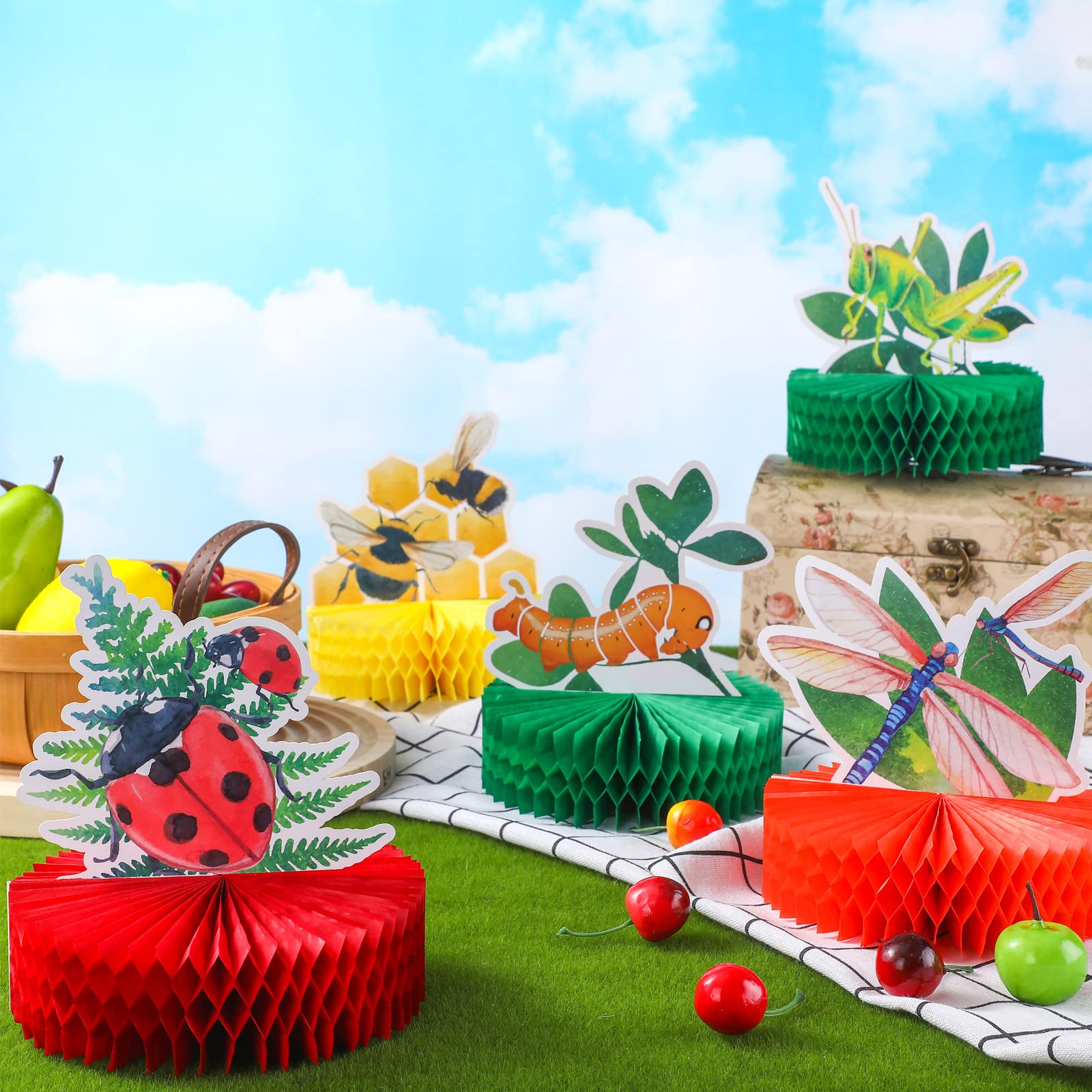 9-Piece Summer Bug Party Decorations Set - Honeycomb Centerpieces & Insect Table Toppers for Baby Showers, Birthdays, Garden Parties & Outdoor Events